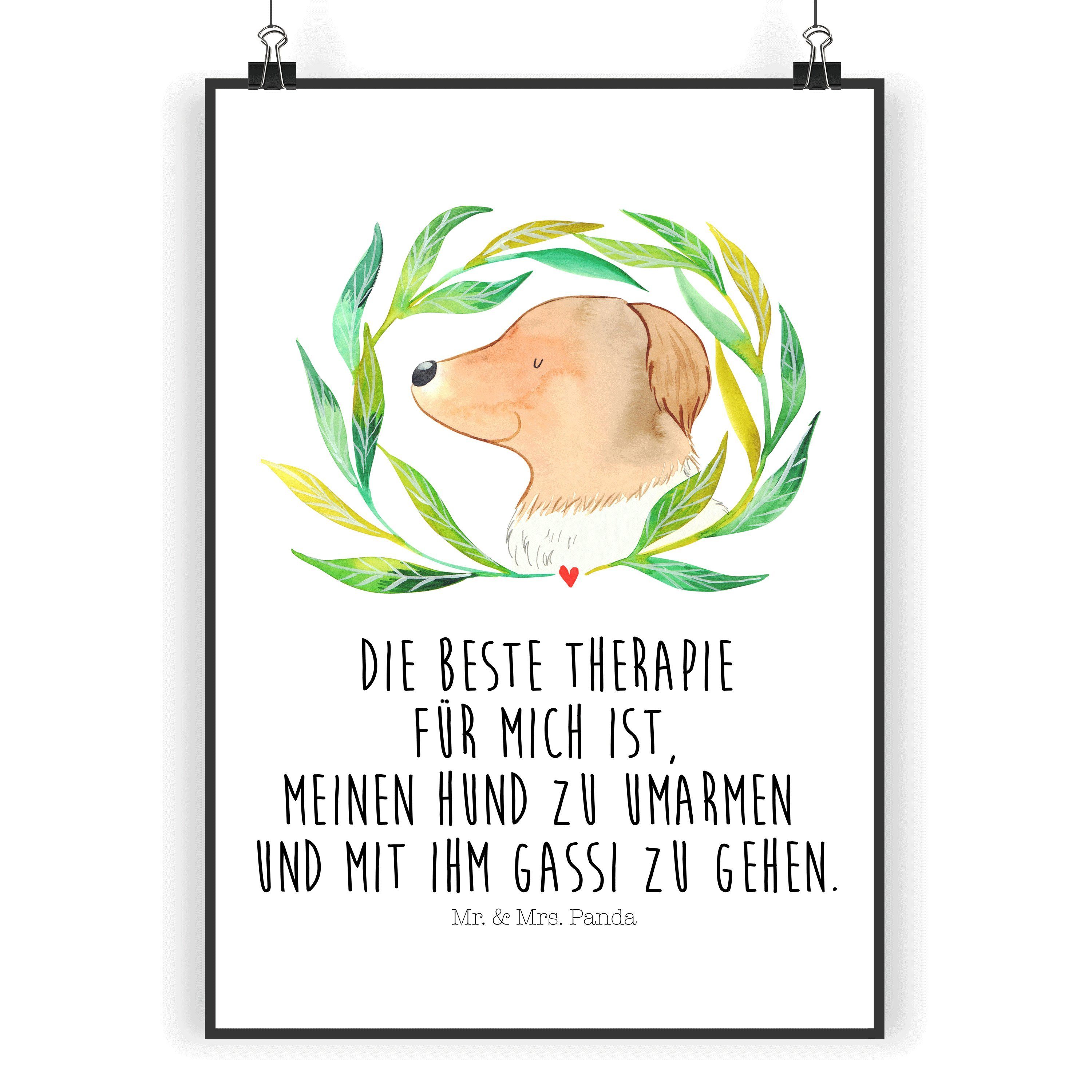Poster DIN A4 Hund Ranke - Weiß - Geschenk, Handgemaltes Poster, Tierliebhab
