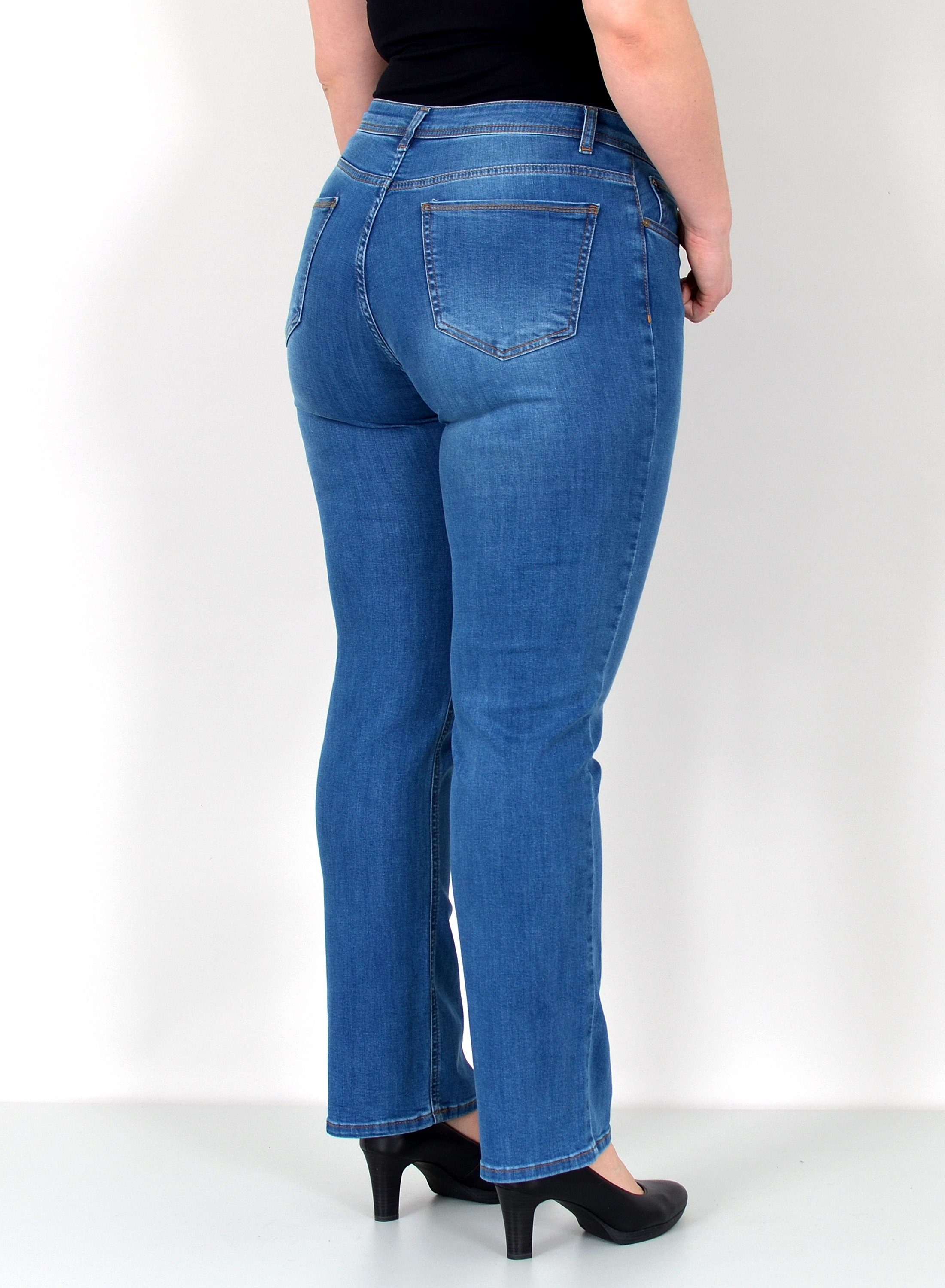ESRA Straight-Jeans Damen Jeanshose Gerader Schnitt Stretch Hose hoher Bund bis Plus Size Straight Jeans Damen High Waist Hose Stretch Jeans Regular Übergröße