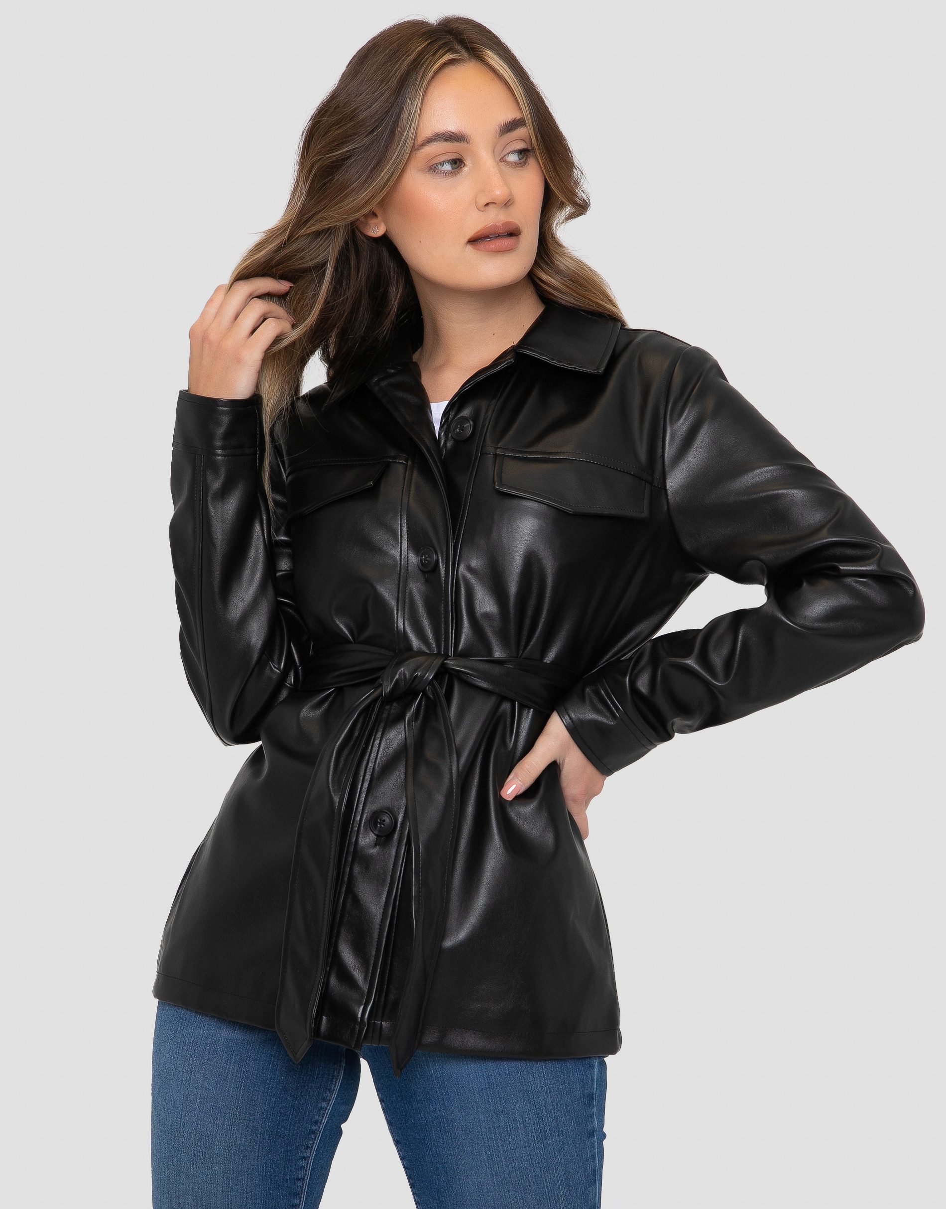 Threadbare Lederimitatjacke Brook (1-St) mit Bindeband