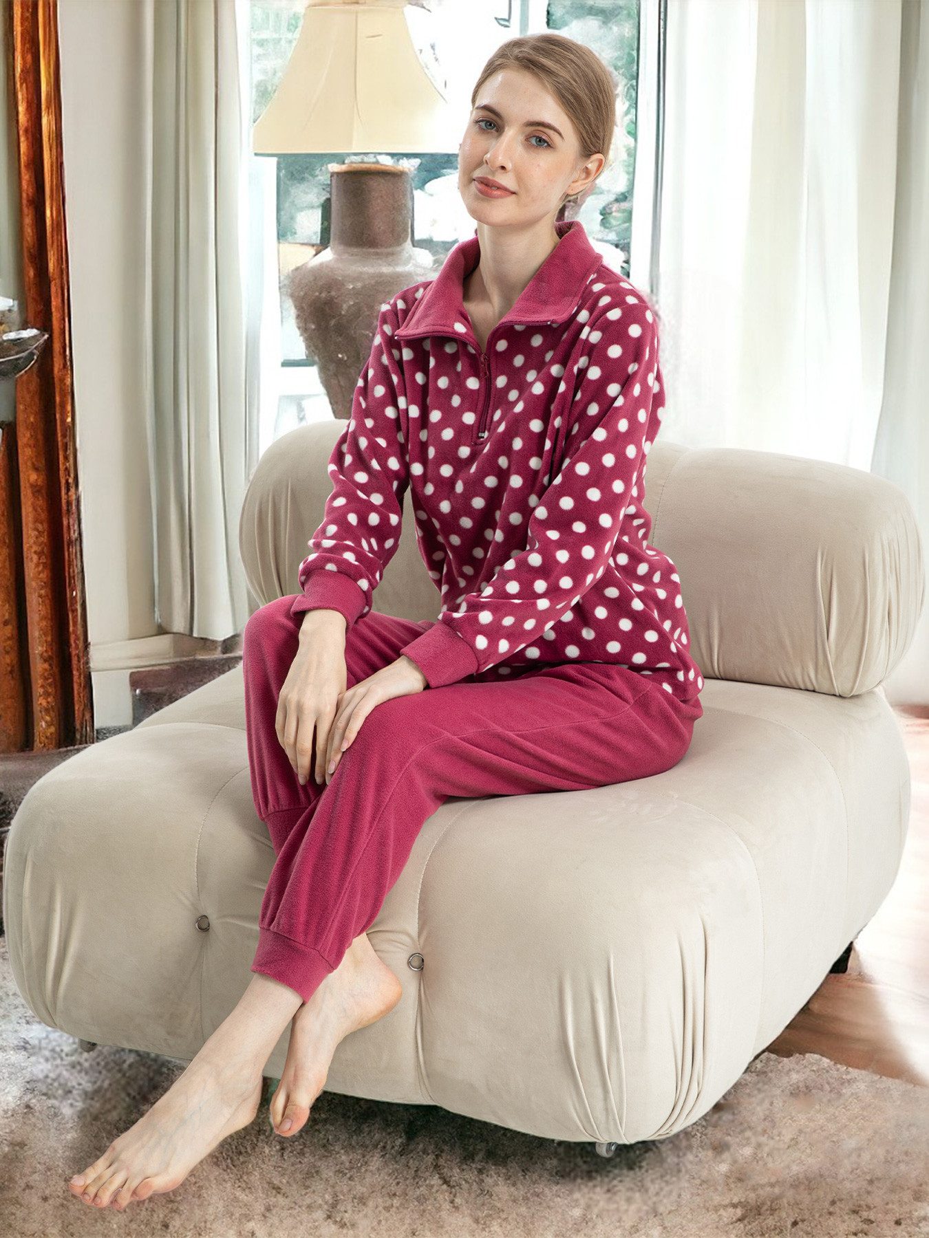 TIESTRA Schlafanzug Damen Pyjama Winter Warm WeichNachtwäsche Herbst Hausanzug