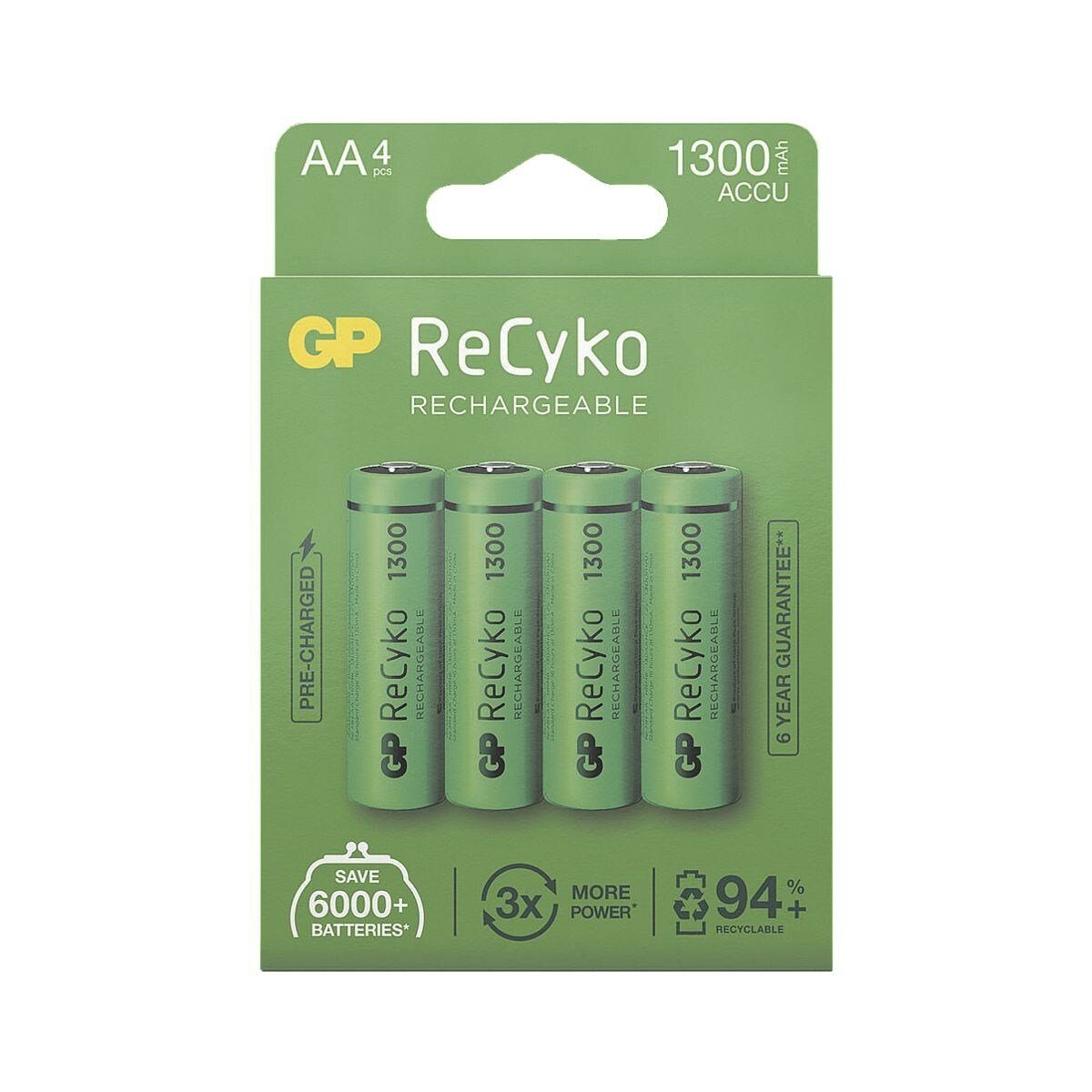 GP Batteries ReCyko Akku (4 St), Mignon / AA, 1300 mAh, 1,2 V