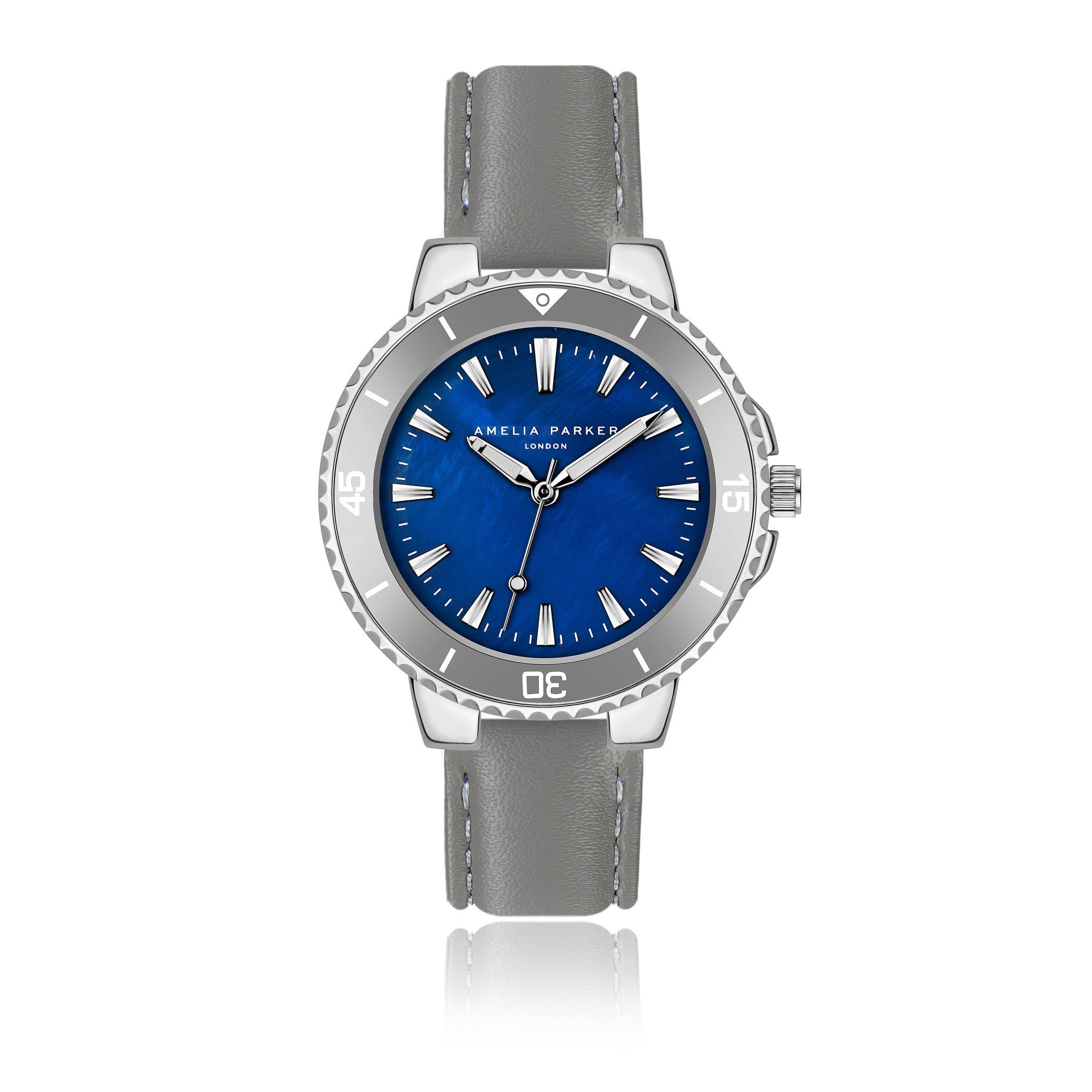 AMELIA PARKER Quarzuhr AH3-S058S Aquelle Silver Padded and stitched smooth