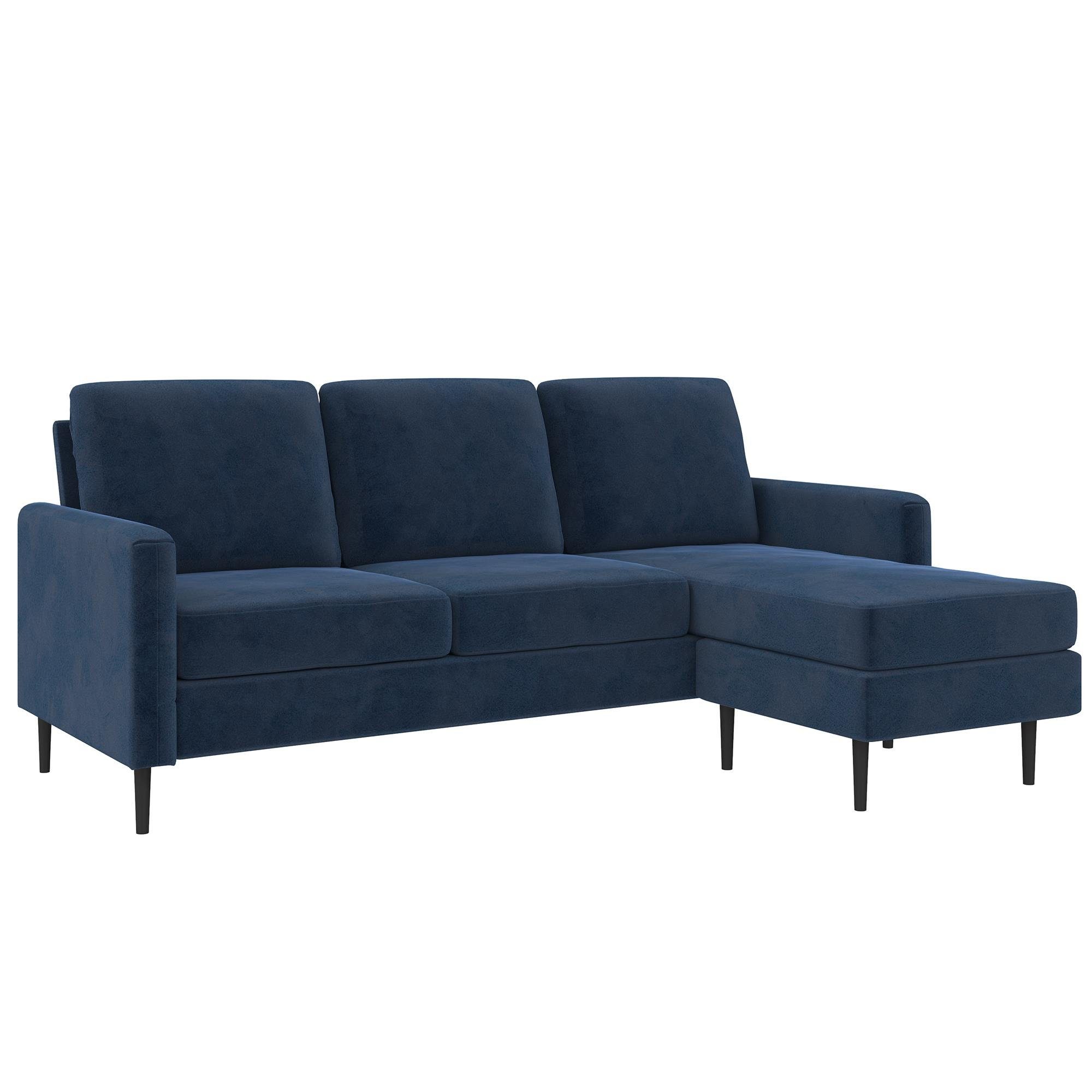 loft24 Ecksofa Dante, Couch, 3-Sitzer Sofa, Bezug in Samtoptik, Länge 206 cm blau