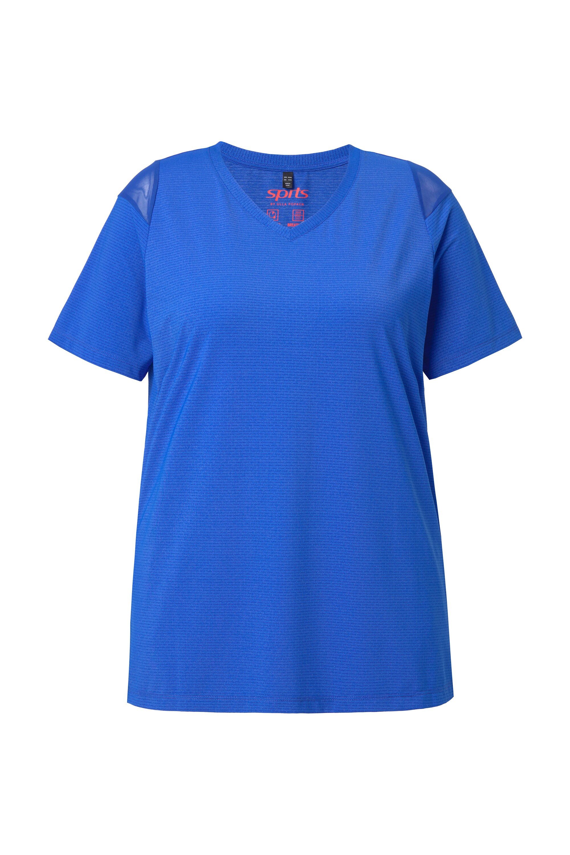 Ulla Popken T-Shirt Funktionsshirt Mesh-Einsatz V-Ausschnitt Halbarm