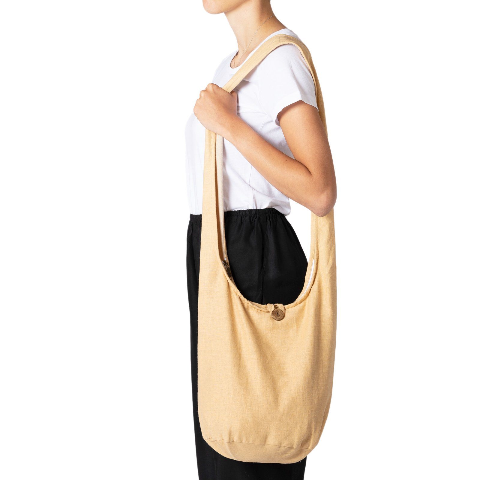 PANASIAM Yogatasche Schulterbeutel einfarbig Schultertasche aus Hanf in 2 Größen, Umhängetasche auch als Wickeltasche Handtasche oder Strandtasche cream-weiß