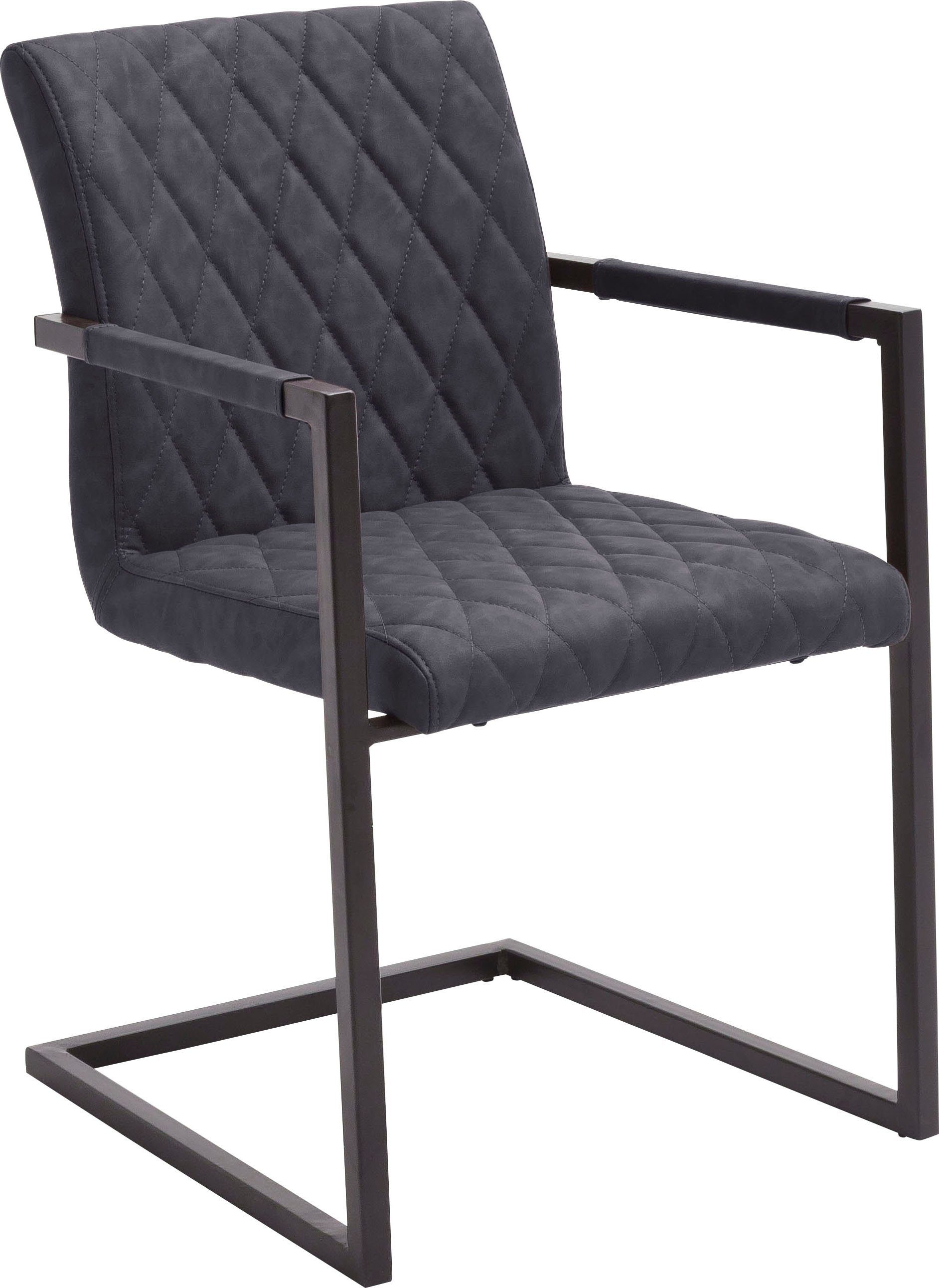 oder grau Stuhl St), mit MCA | belastbar Kunstleder Freischwinger (Set, Armlehne, Vintage 120 kg 2 bis furniture ohne Grau Kian