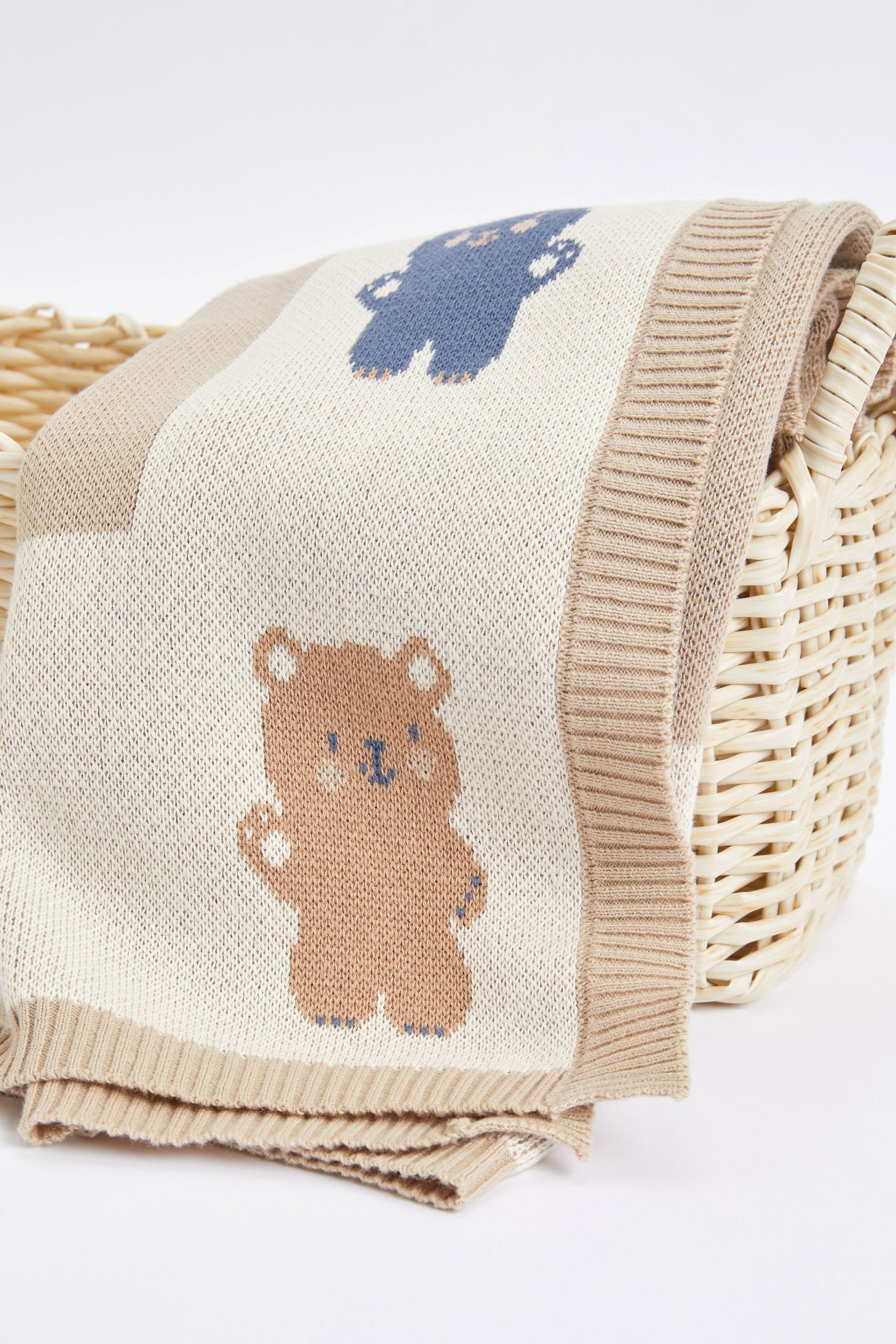 Babydecke Baby Strickdecke aus Natural Next 100 % Baumwolle, Teddy Bear