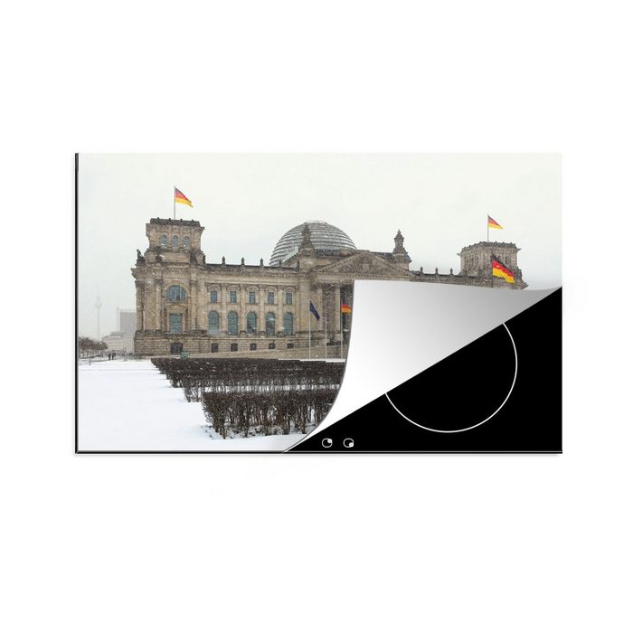 MuchoWow Herdblende-/Abdeckplatte Das schneebedeckte Gebäude des Deutschen Bundestages in Berlin Vinyl (1 tlg) Ceranfeldabdeckung für die küche Induktionsmatte