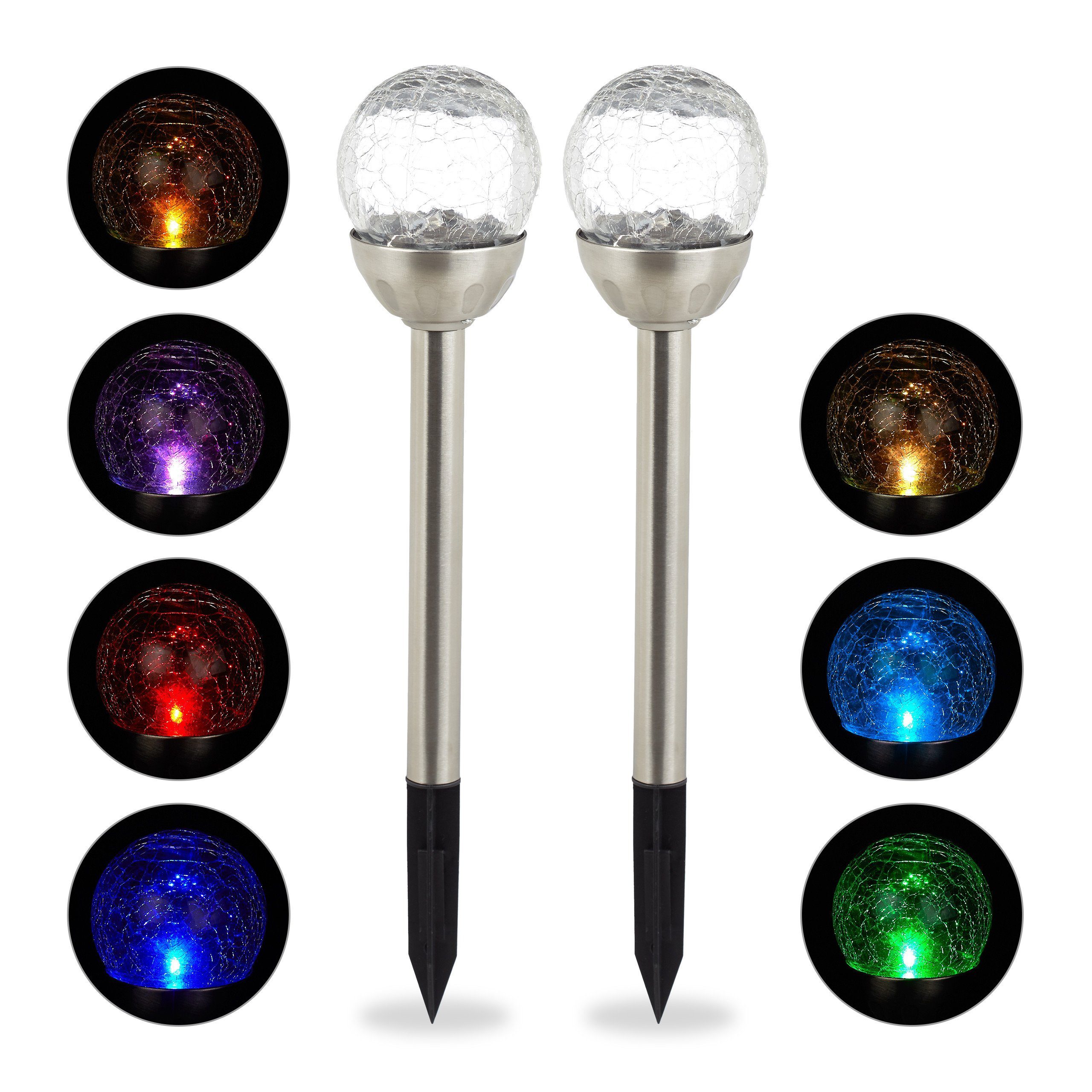 relaxdays Gartenleuchte Glaskugel 2er LED Gartenleuchte Set