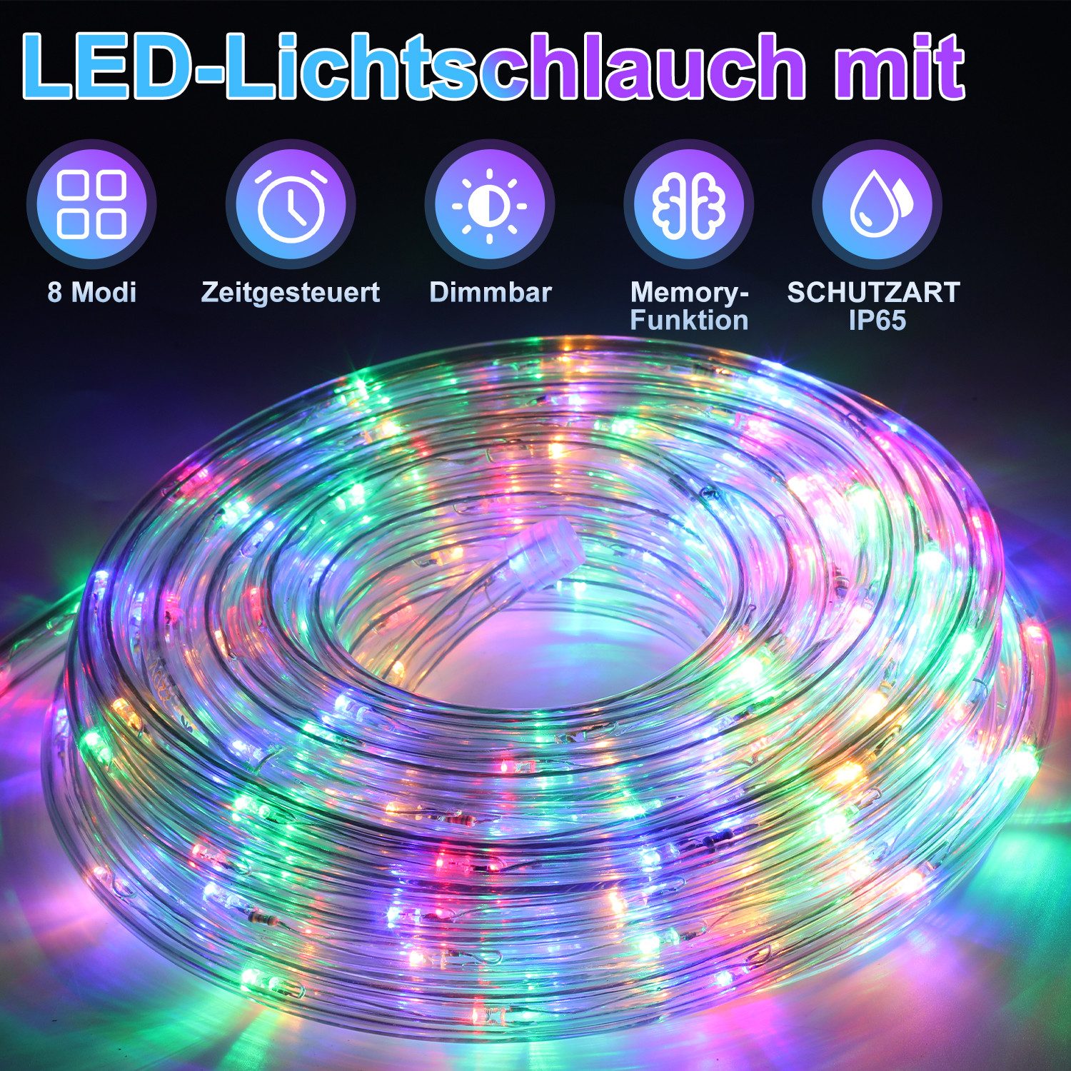 Clanmacy Lichterschlauch LED Lichterschlauch Lichterkette 8 Modi Wasserdicht 10-50M, Wasserdicht – Bild 3 von 5