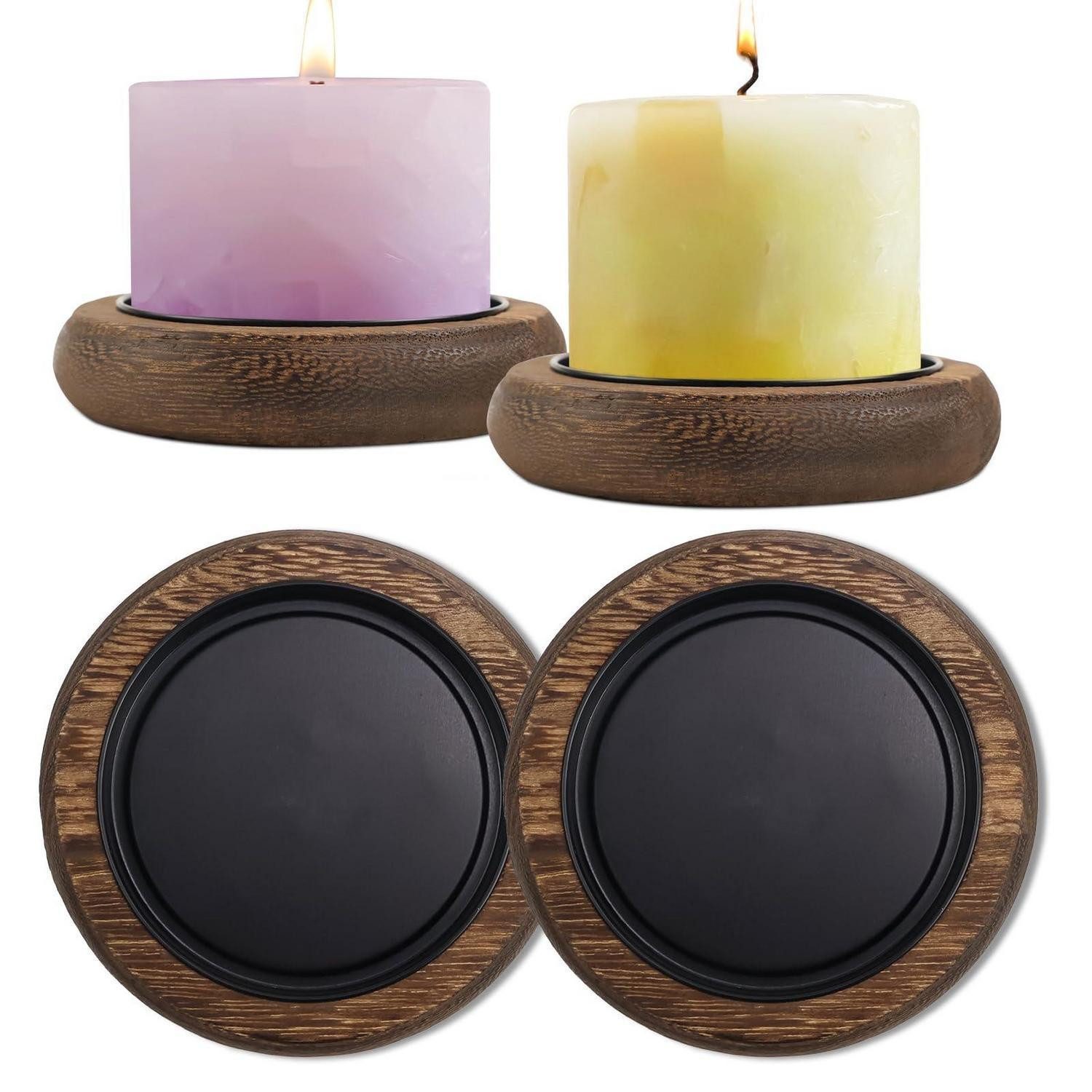 LuxusKollektion Kerzentablett Kerzenständer Holz Retro 2er Set (2 St)