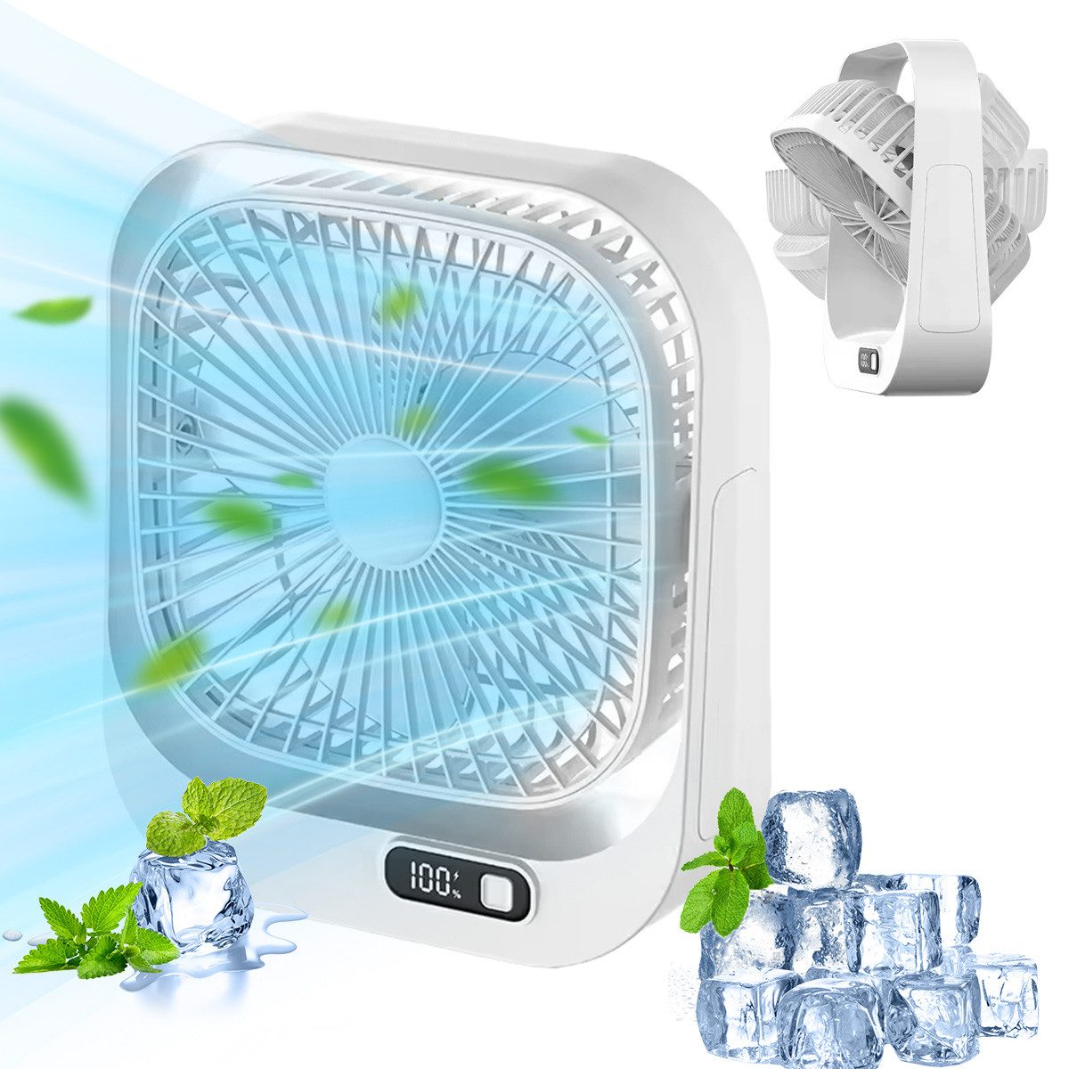 MOPUEA Mini USB-Ventilator Ventilator intelligente Digitalanzeige 3 Geschwindigkeiten 360° drehen, LED Anzeige, 360° Drehung, leise, 3 Stufen, tragbar