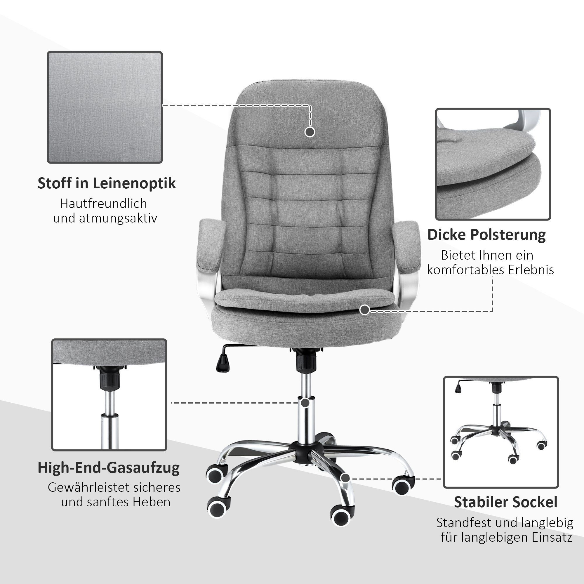 hoher mit Vinsetto Bürostuhl Rückenlehne grau | grau Schreibtischstuhl