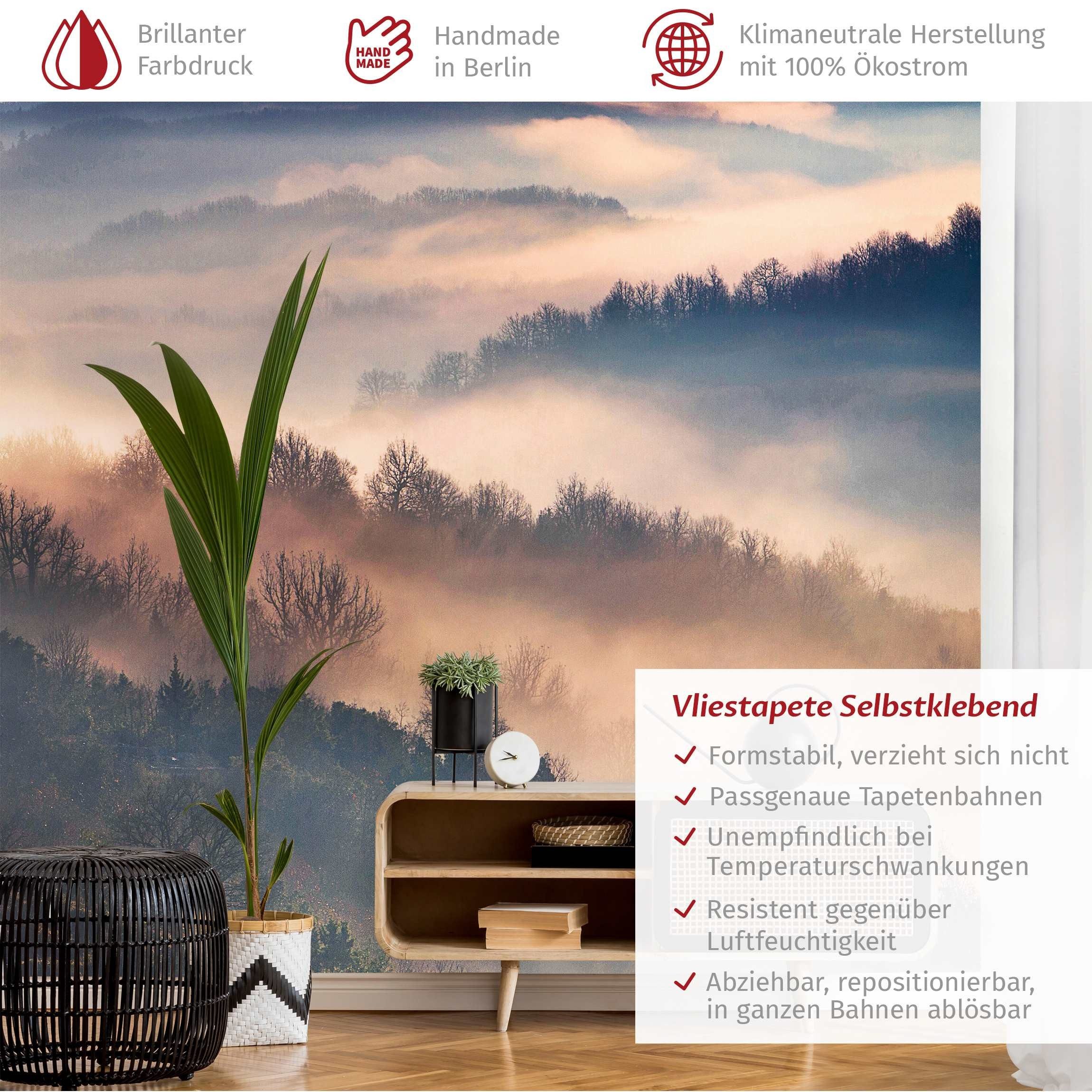 Bilderdepot24 Fototapete Wald Nebel Sonnenuntergang Natur günstig online kaufen