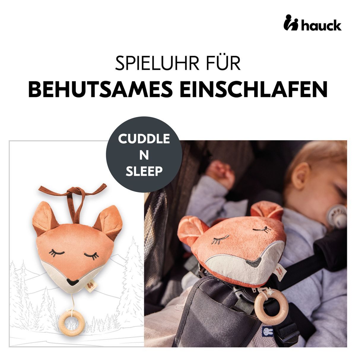 Hauck Spieluhr Cuddle N Sleep - Fox, Kuscheltier mit Herausnehmbarem Spielwerk