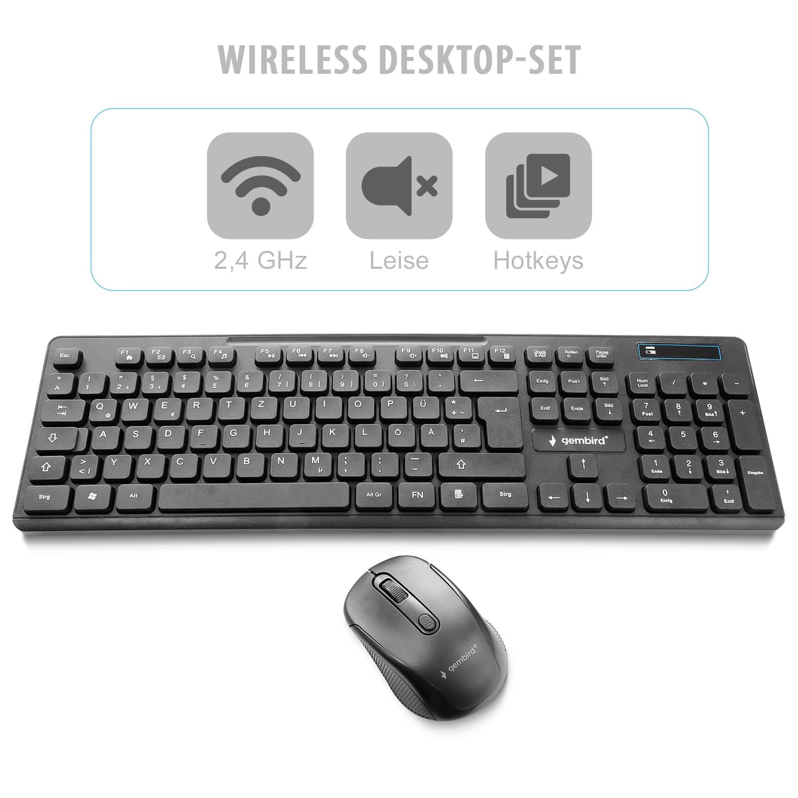 Gembird KBS-WCH-03-DE USB - Ergonomisches Funk Wireless Tastatur- und Maus-Set, Kabellos