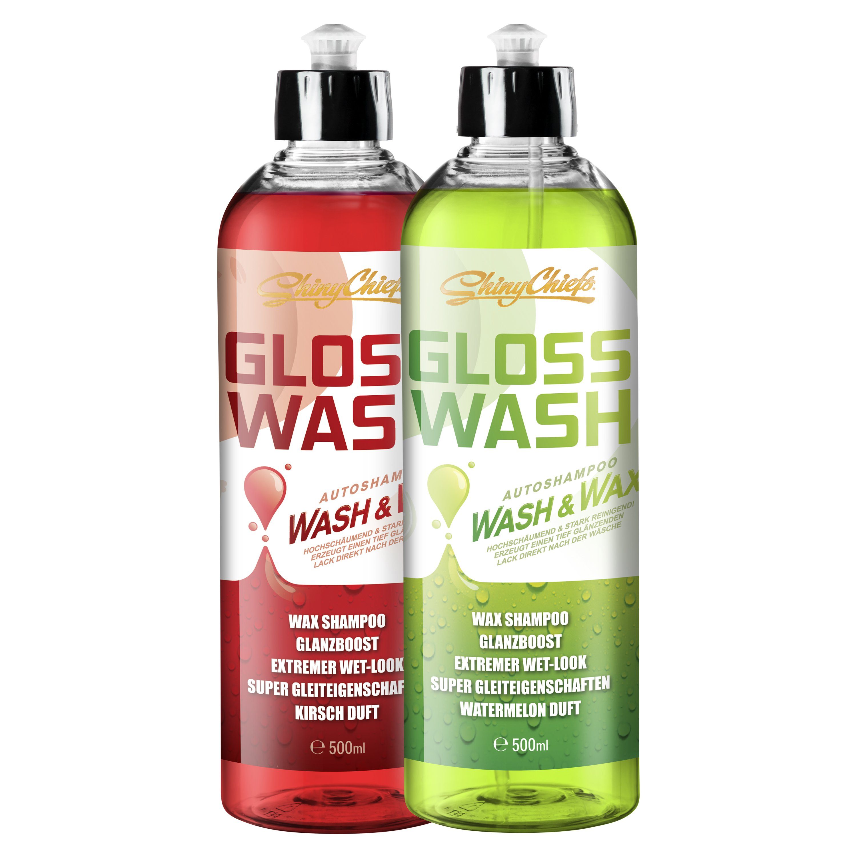 ShinyChiefs 2er Pack GLOSSWASH SHAMPOO KIT - WASH & WAX (2x500ml) Autoshampoo (2-St) | Autopflege