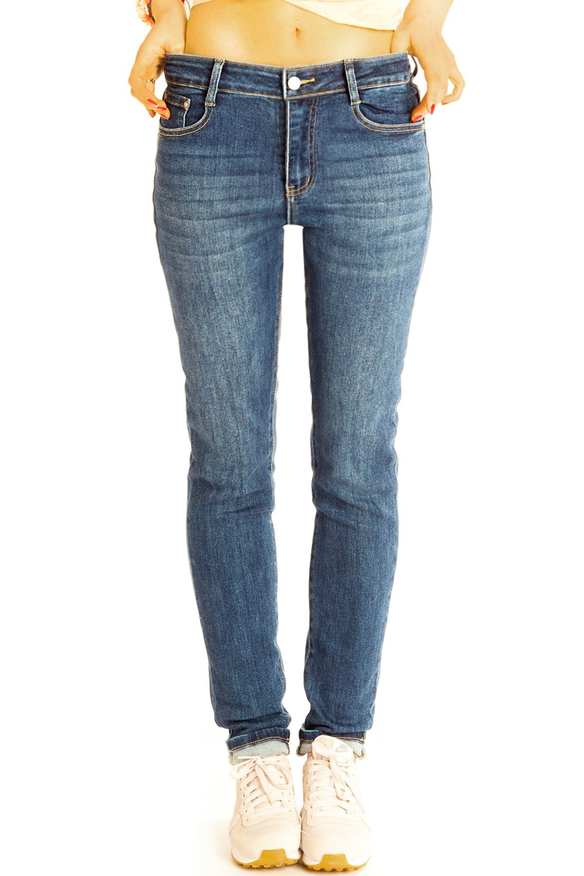 Röhrenjeans Medium Waist Röhrenjeans Skinny Hose slimfit Jeans - Damen - j36k