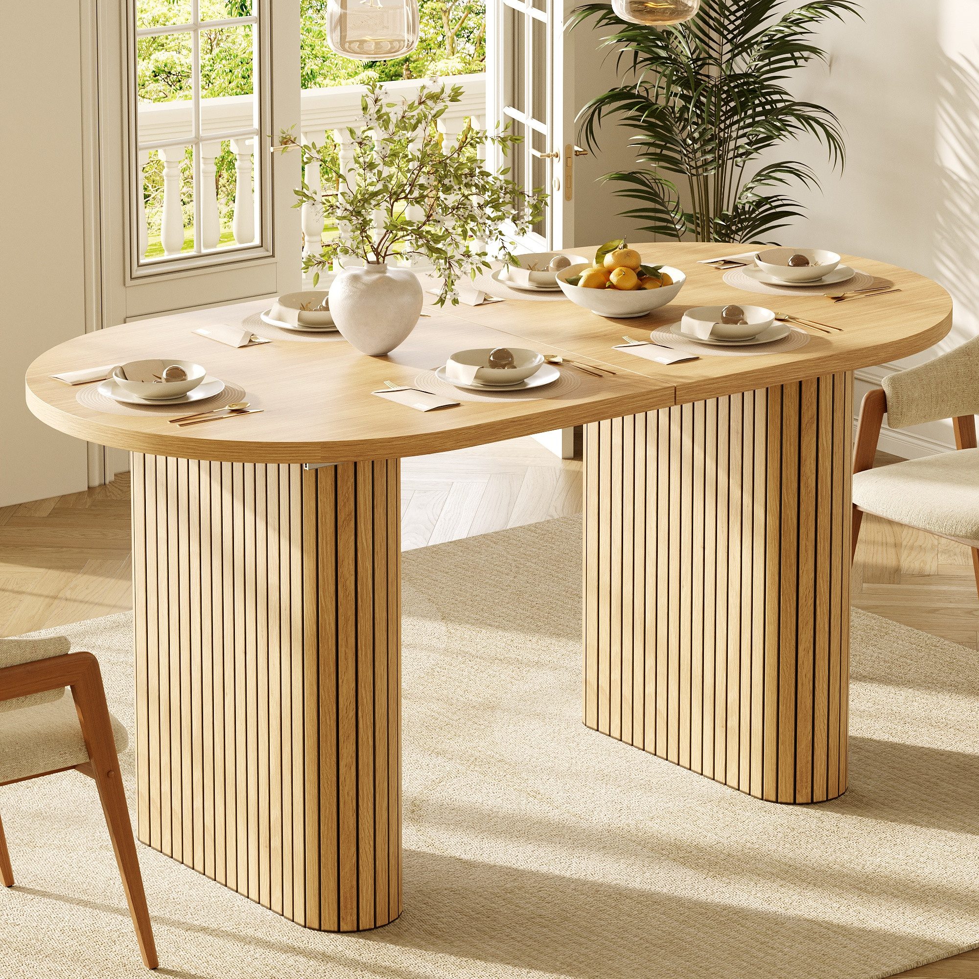 Flieks Esstisch (verstellbare Länge 120-160/T80/H75,5 cm, 1-St., 1 Tisch), ausziehbarer Küchentisch ovaler Schreibtisch Holzoptik Hellnatur
