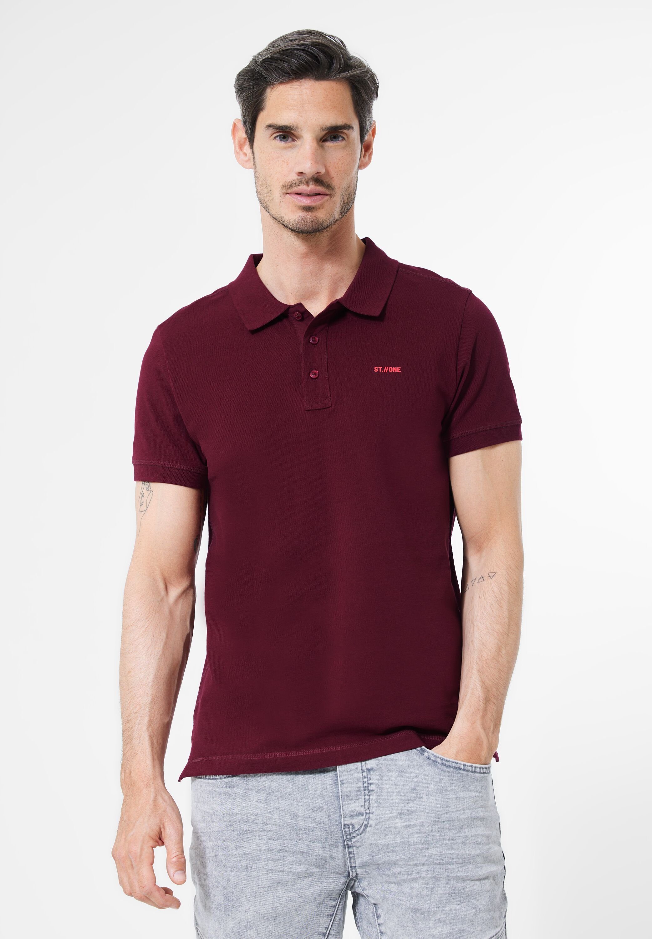 STREET ONE MEN Poloshirt in Unifarbe portwine red