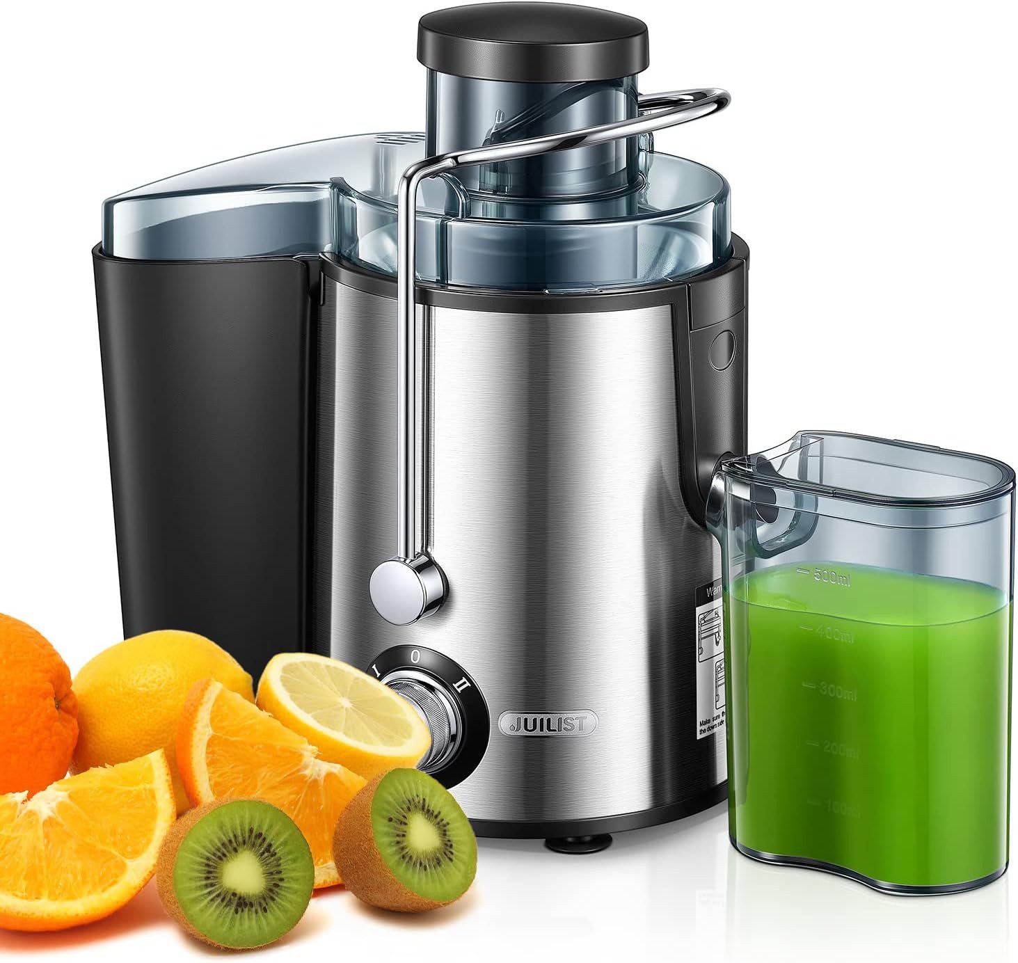 juilist Zentrifugenentsafter Entsafter 800W Max für Gemüse und Obst, 304 Edelstahl, 800 W, mit 65mm Einfüllschacht, 2 Geschwindigkeiten
