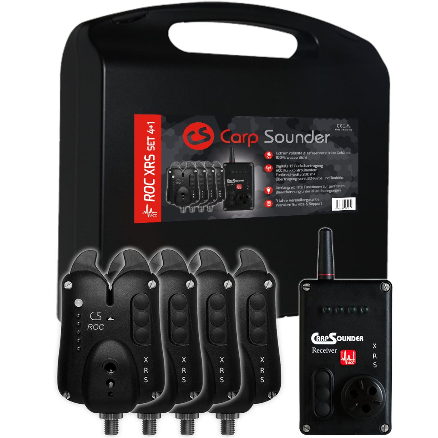 elektronischer Bissanzeiger Carp Sounder ROC XRS ACC Set 4+1 - 4 Bissanzeiger + 1 Receiver