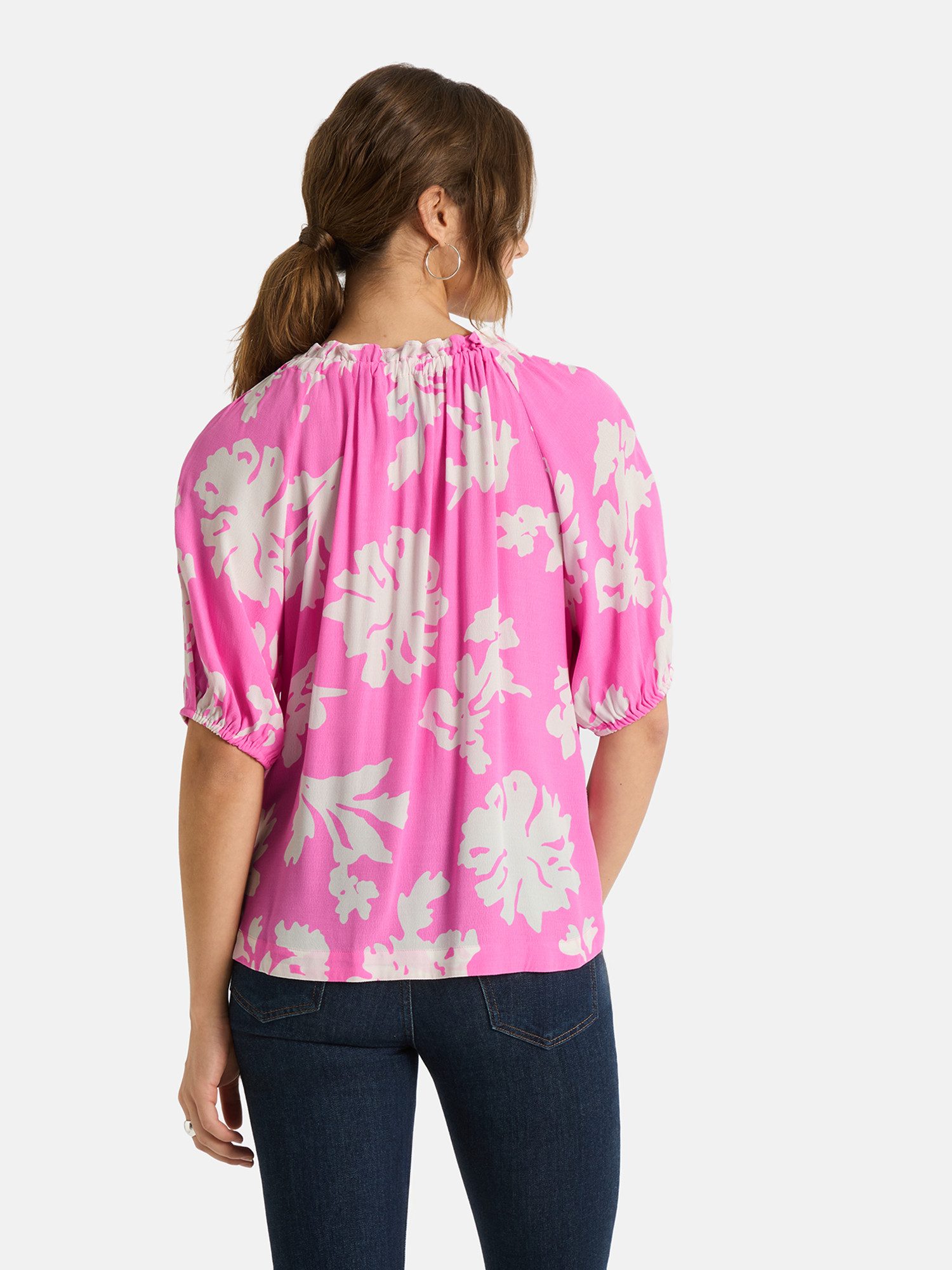 Lieblingsstück Druckbluse RiaL mit gerafftem Ausschnitt, Bindeband