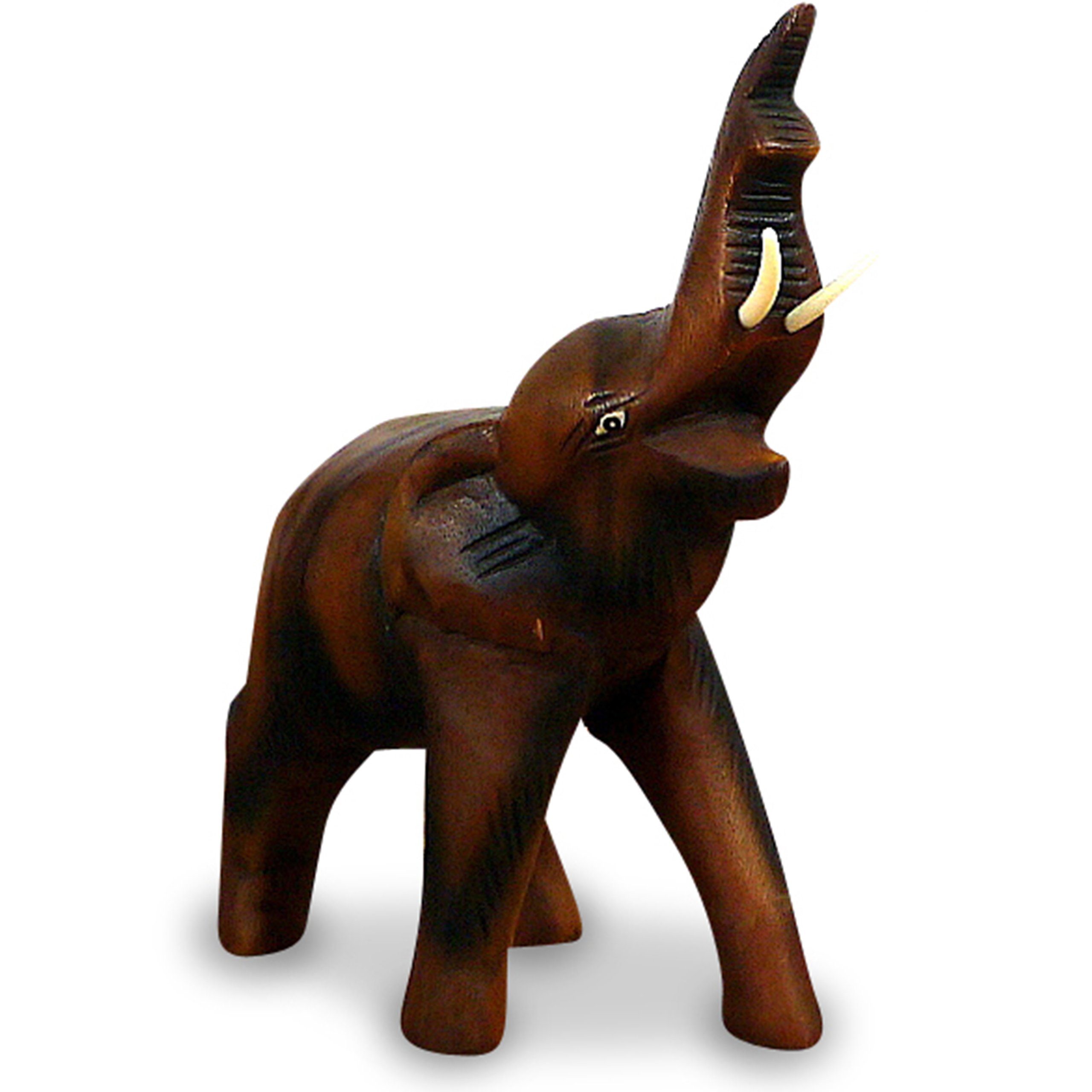 livasia Dekofigur Holzelefant, handegeschnitzter Glückselefant, Rüssel oben