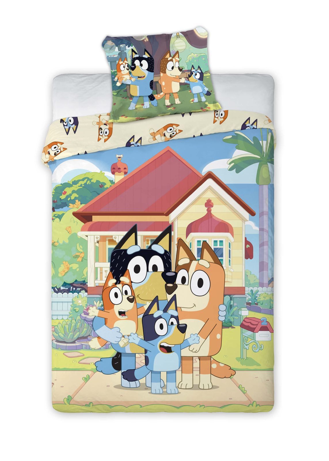BrandMac Bettwäsche Bluey & Family - Wende-Bettwäsche-Set, 135x200 & 80x80, Baumwolle, 100% Baumwolle