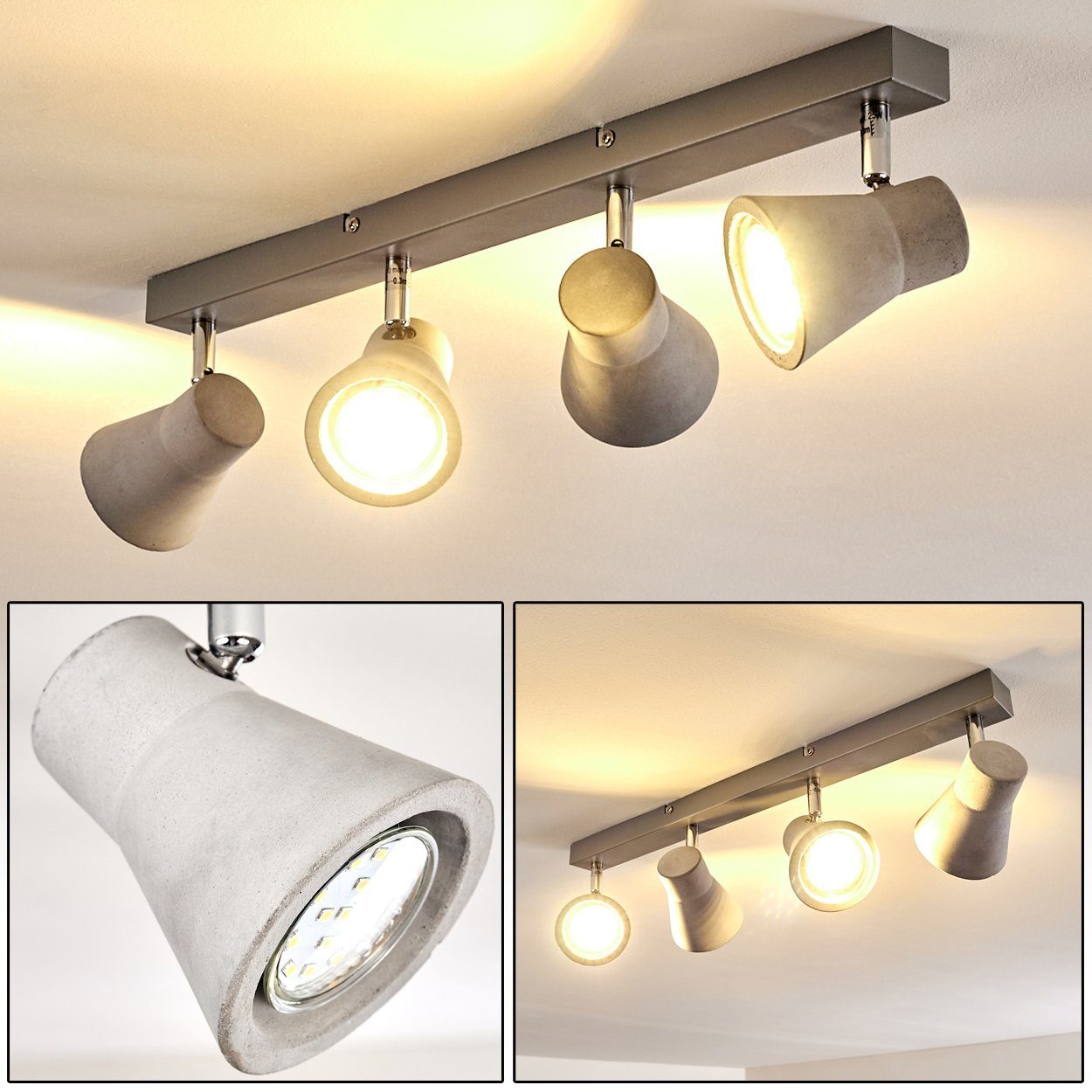 hofstein Deckenleuchte »Colamanci« moderne Deckenlampe aus Metall/Beton in  Grau/Chrom, ohne Leuchtmittel, 3000 Kelvin, Lampe mit verstellbaren  Strahlern, 4xGU10