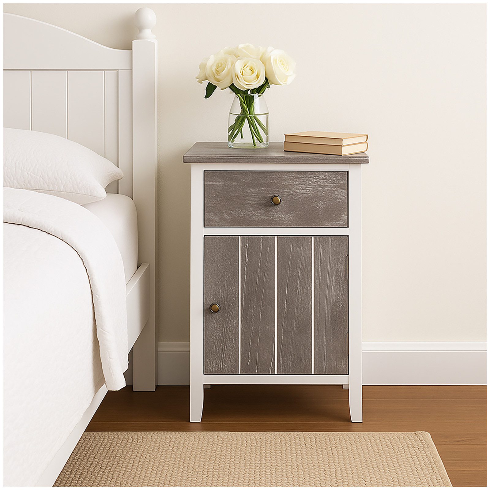 HTI-Living Nachtschrank Nachtschrank Mia Landhaus Türanschlag rechts (Stück, 1-St., 1 Nachtschrank) 1 Schublade Shabby Chic