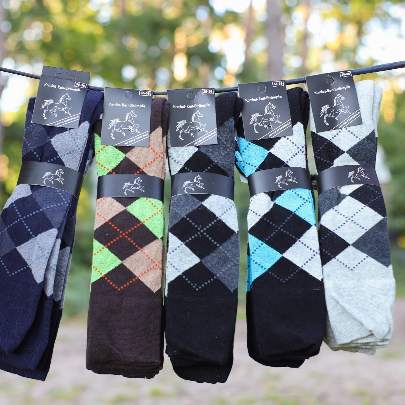 TippTexx 24 Kniestrümpfe 2 Paar Reitstrümpfe mit Polstersohle, Karo-Muster, für Damen & Herren