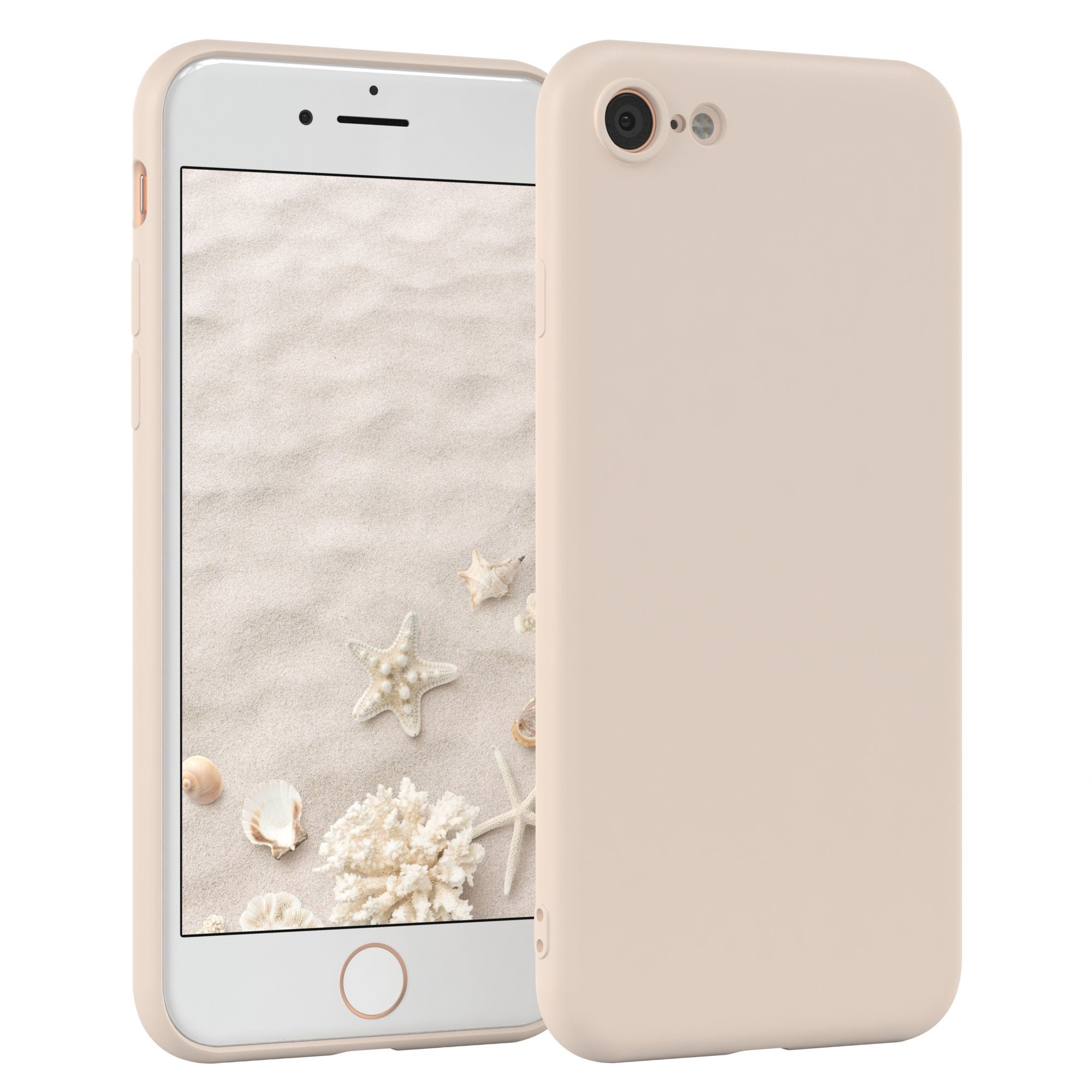 EAZY CASE Handyhülle für Apple iPhone SE 2022/2020 iPhone 8/7 Hülle Silikon 4,7 Zoll, Bumper Case Matt Slimcover Silikonschutzhülle elastisch Taupe / Beige