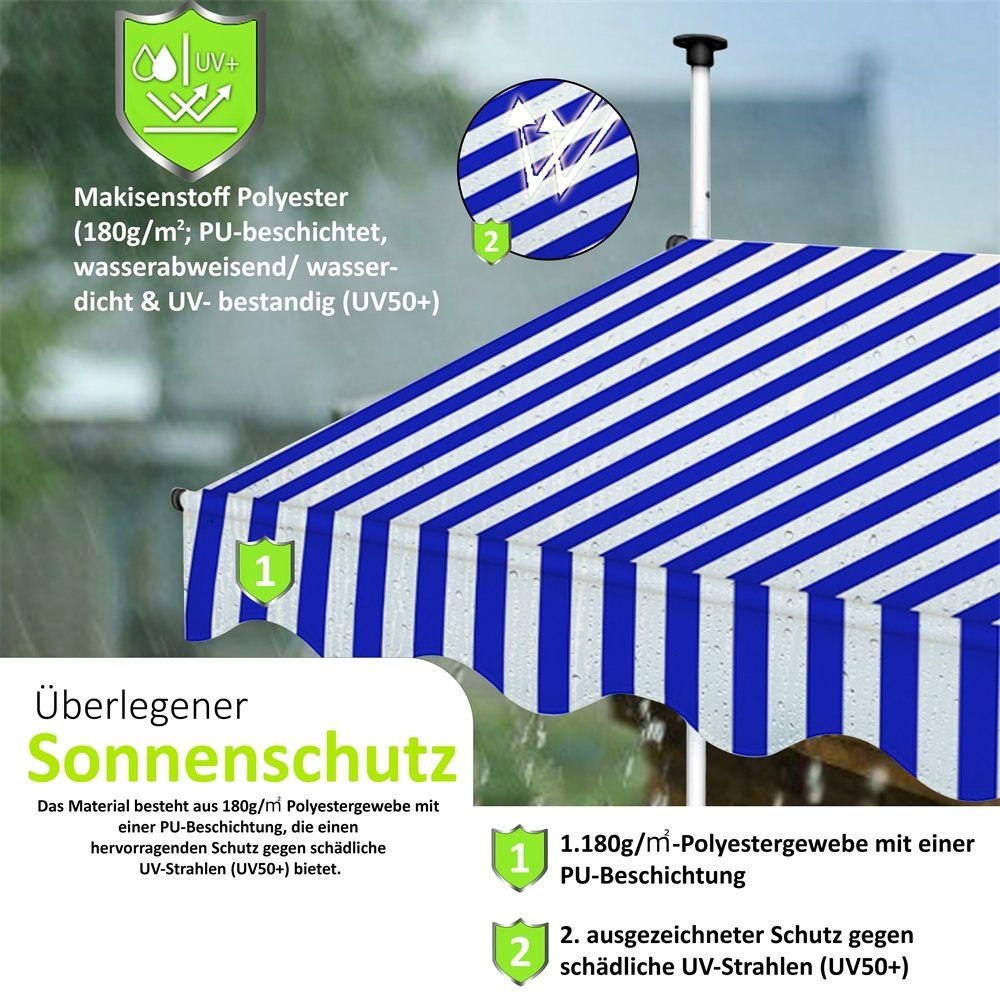 Mucola Klemmmarkise LED Klemmmarkise 150-400cm Balkon Sonnenschutz Terasse Fenstermarkise (Stück, 1-St., Markise) Klemmmontage