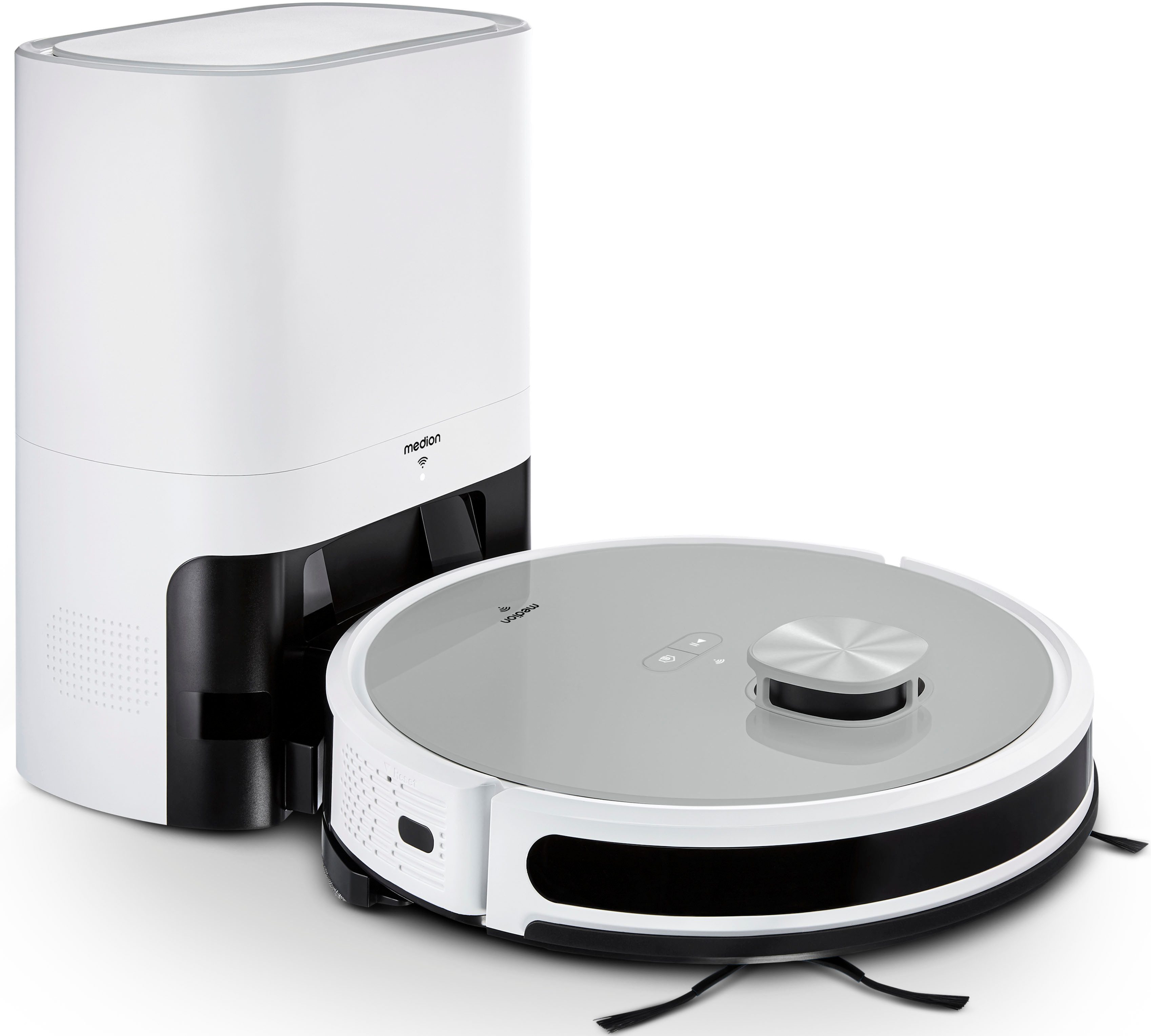 Medion® Saugroboter mit Wischfunktion X21 SW+ (MD 11500), Lasernavigation, App- und Sprachsteuerung, raumspezifische Reinigung, Verbotszonen