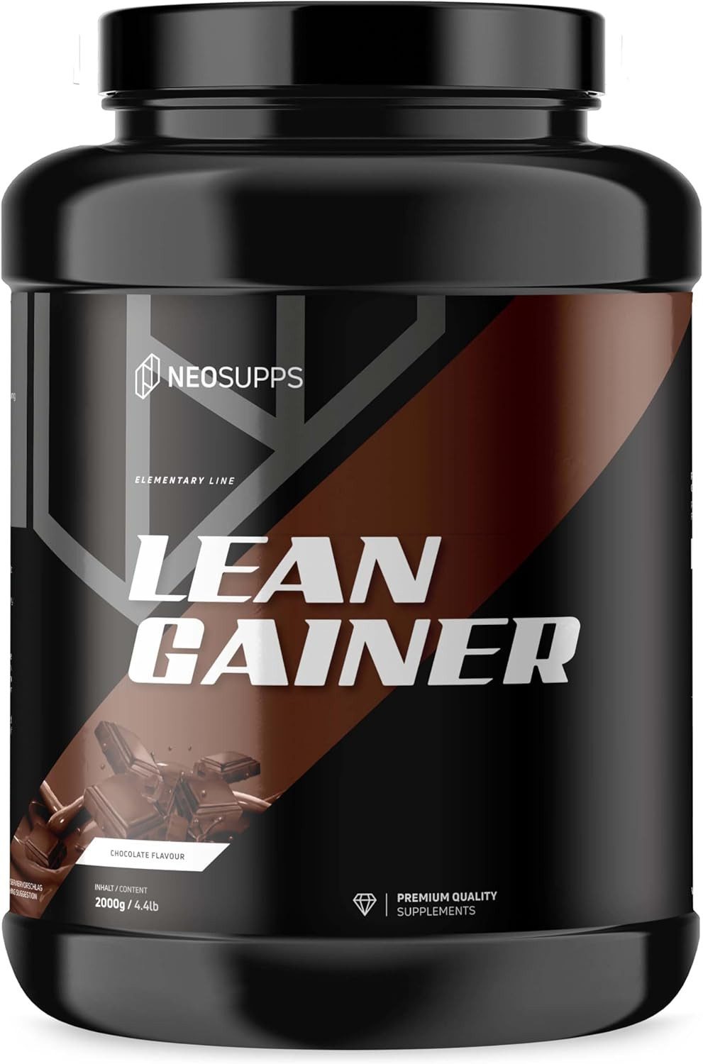 Neosupps Lean Gainer Chocolate 2000g, Weight Gainer Protein & Kohlenhydrate Pulver, 2000 g, für Muskelaufbau & kontrollierte Gewichtszunahme, Kalorienüberschuss