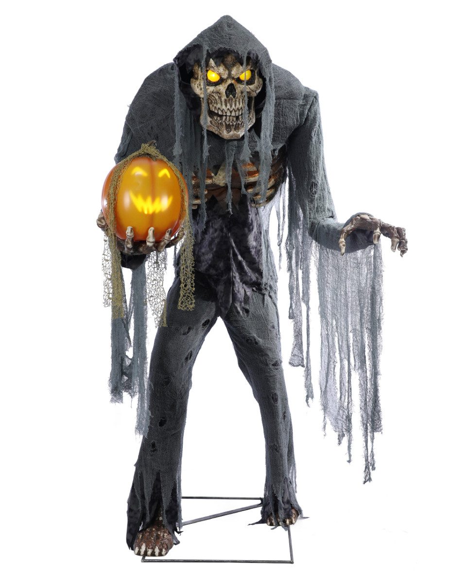 Horror-Shop Dekoobjekt Skelett Reaper mit sprechendem Kürbis Halloween De