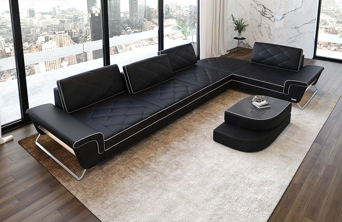 Sofa Dreams Ecksofa Leder Designer Eckcouch Rotello L Form Luxus Ledersofa, Couch wahlweise mit Multifunktionskonsole
