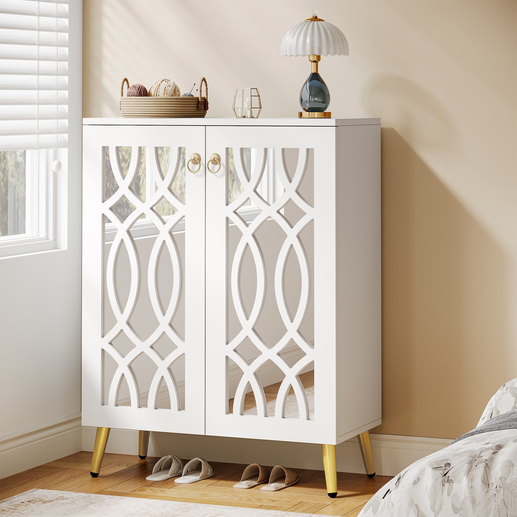 Tribesigns Schuhschrank verspiegelte Schuhschrank mit Türen, 5-Tier weiß Mo günstig online kaufen