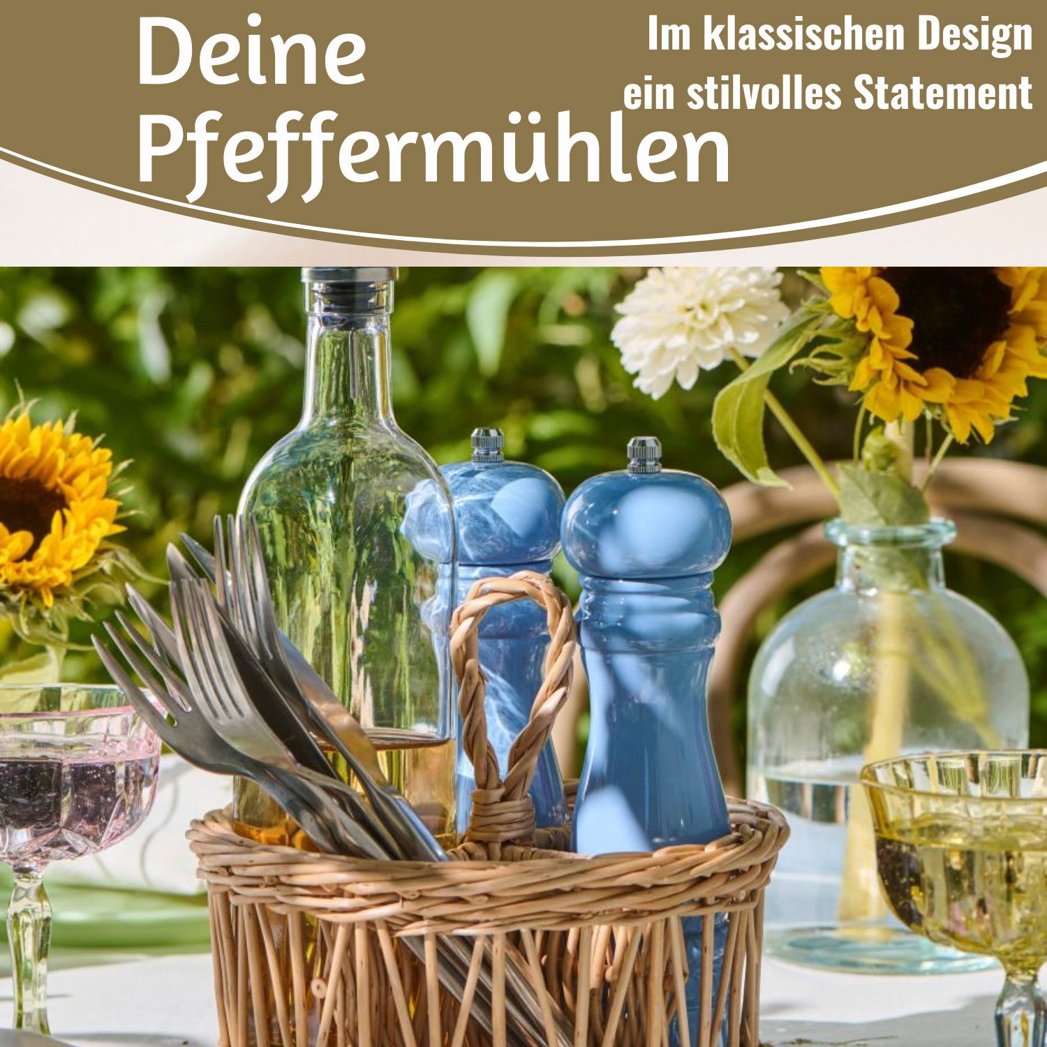 LS-LebenStil Salz-/Pfeffermühle iB Laursen Design Holz Mühlen Set Pazifik Blau 21cm Keramikmahlwerk, (2 Stück), Gewürzmühle grobes Salz schwarze Pfefferkörner Chili Muskatnuss