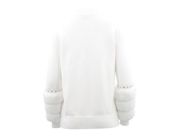 Passioni Strickpullover Stylischer Pullover mit gesteppten Web-Pelzärmeln und Schmuckdetails