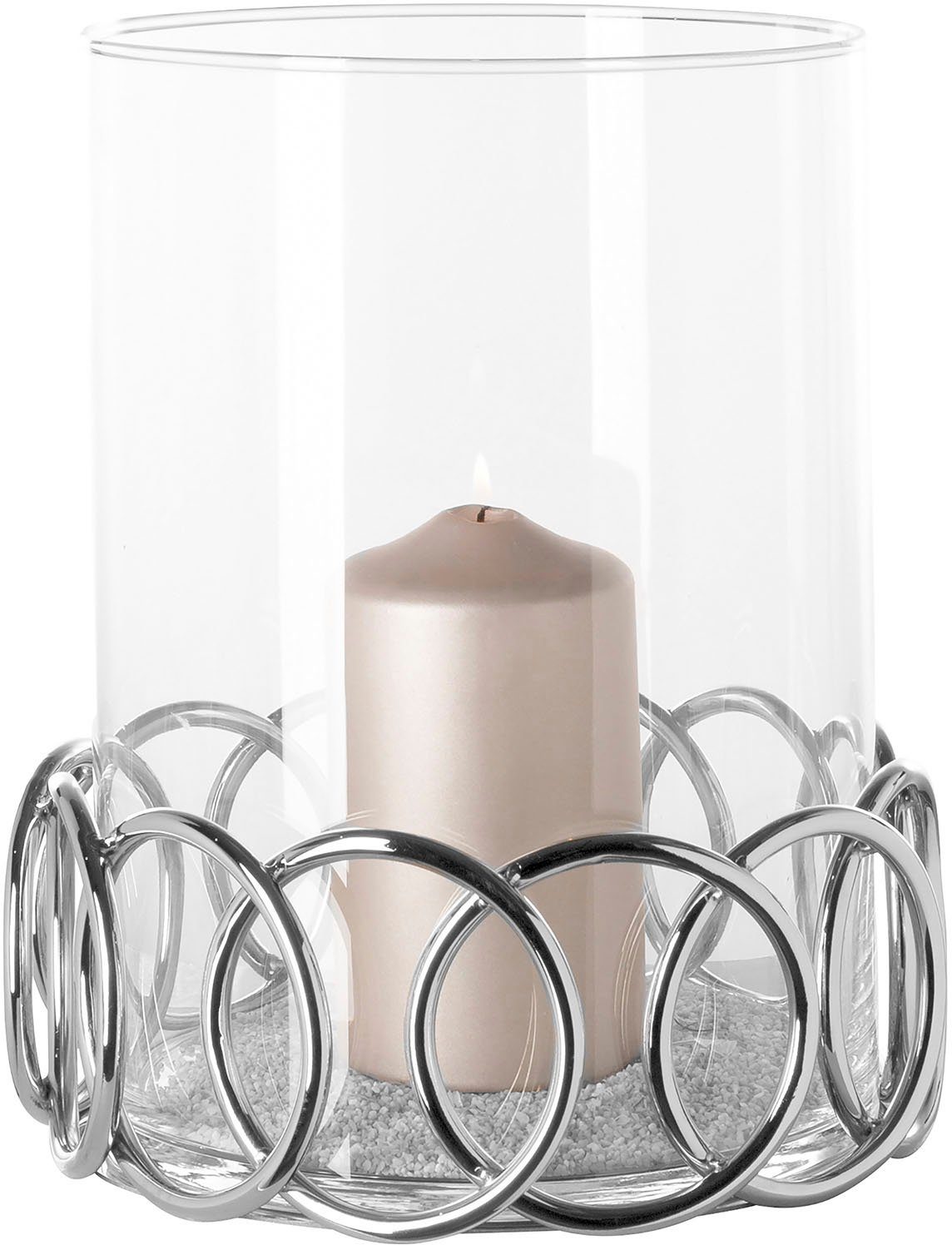 Fink Windlicht JUWEL (1 St), Kerzenhalter Verspieltes mit 28,50 cm, Edelstahl Glaseinsatz, Design ca. Höhe Formen aus mit geometrischen