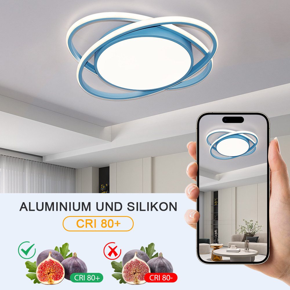 JDONG LED Deckenleuchte 50CM/52CM/60CM Deckenlampe Dimmbar Mit Fernbedienung, Einstellbar Farbtemperatur 3000-6500K, Tageslichtweiß, Kaltweiß, Warmweiß, Neutralweiß, für Jungen Babyzimmer Schlafzimmer Wohnzimmer