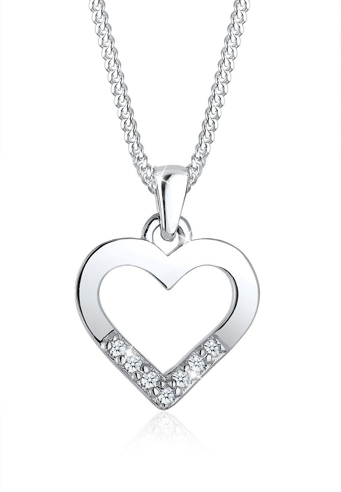 Elli DIAMONDS Kette mit Anhänger Herz Liebe Diamant (0.035 ct) 925 Silber, Herz
