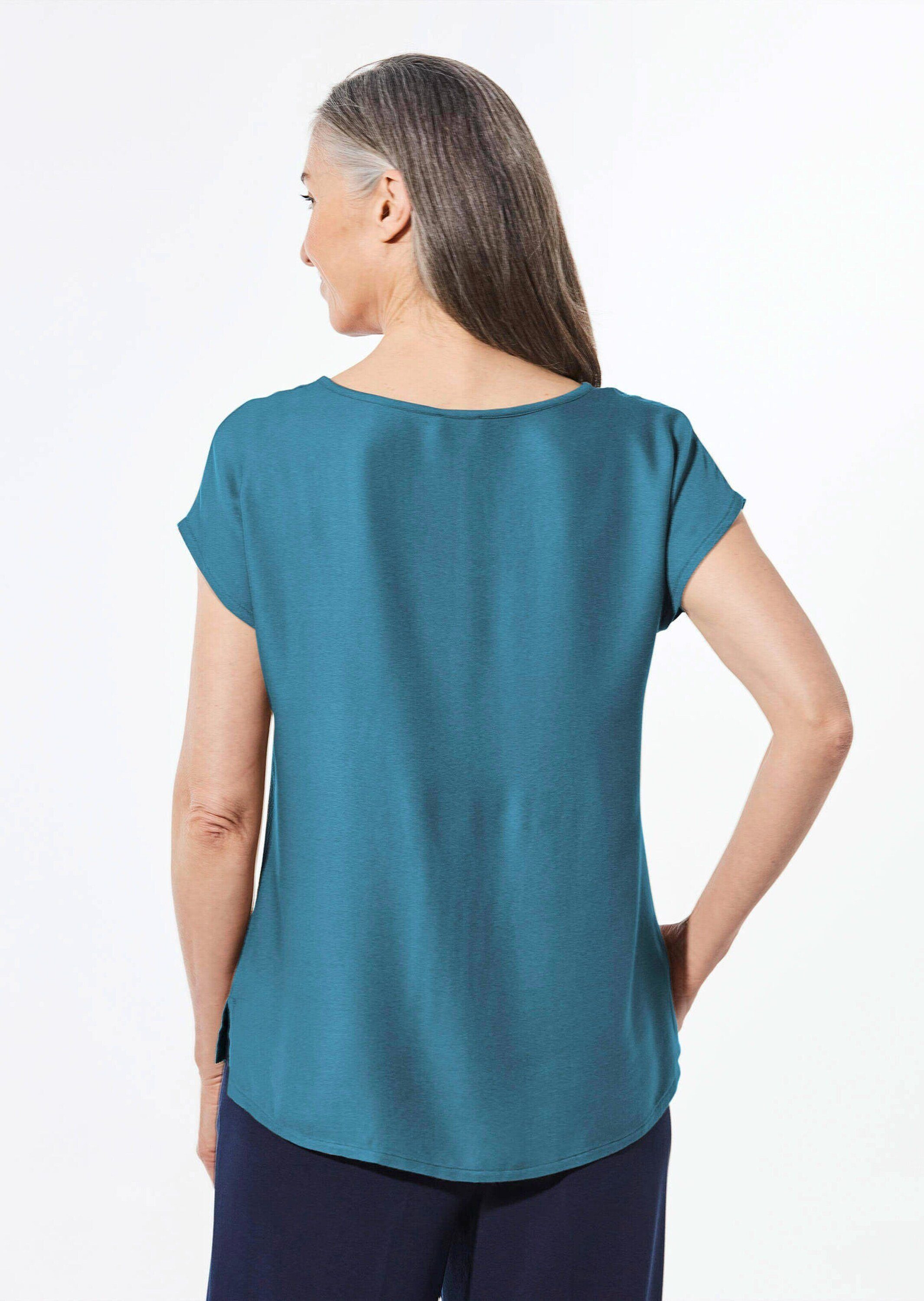 GOLDNER Schlupfbluse Elegante Viskosebluse mit Glitzer Glitzerbluse mit U-Boot-Ausschnitt und überschnittenen Schultern