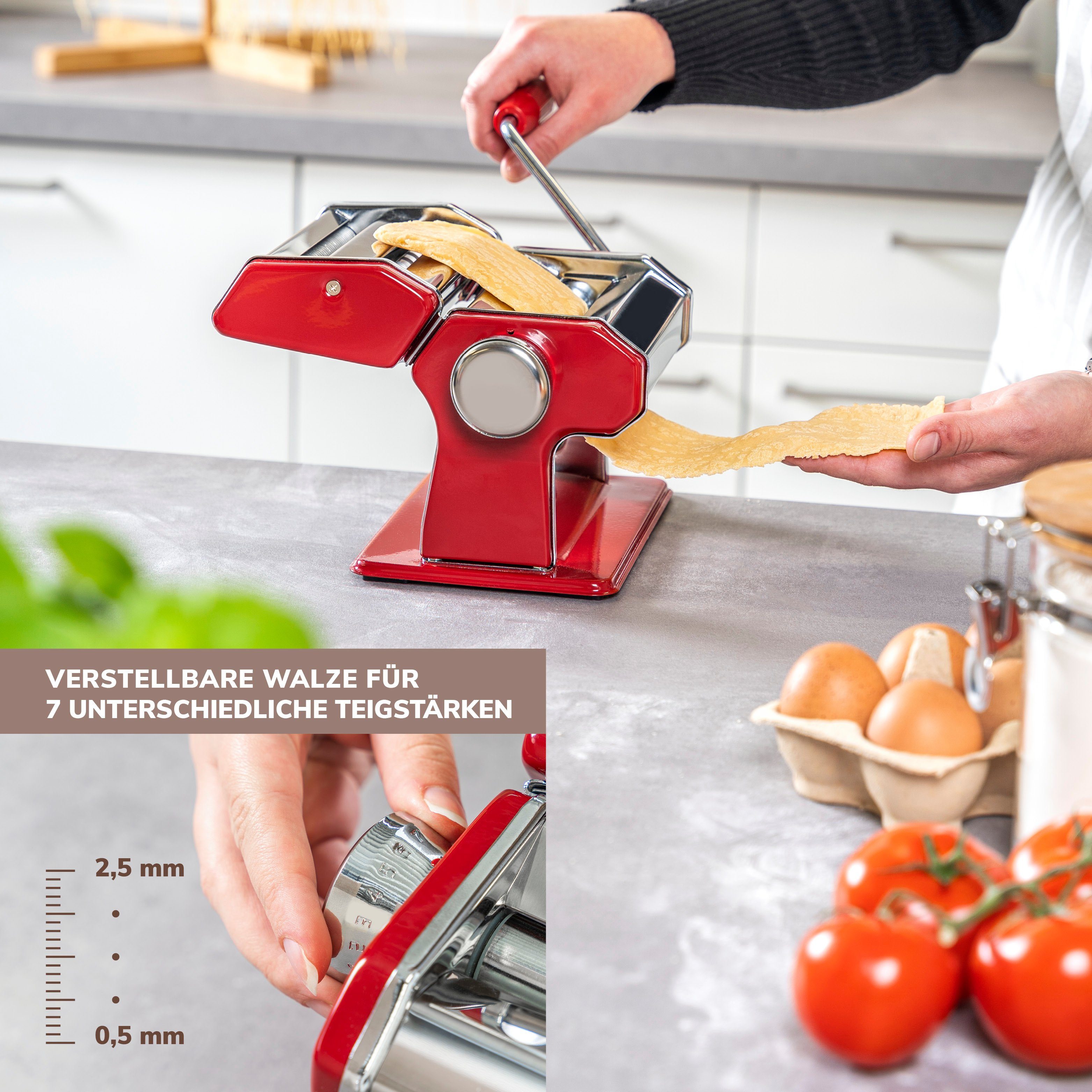 bremermann Nudelmaschine bremermann Spaghetti, Edelstahl/Metall rot Pasta, Nudelmaschine - Edelstahl für 7 Stufen