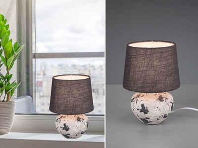 meineWunschleuchte LED Tischleuchte, LED wechselbar, Warmweiß, kleine ausgefallene mit Keramik & Stoff Lampenschirm Grau, Höhe: 25cm