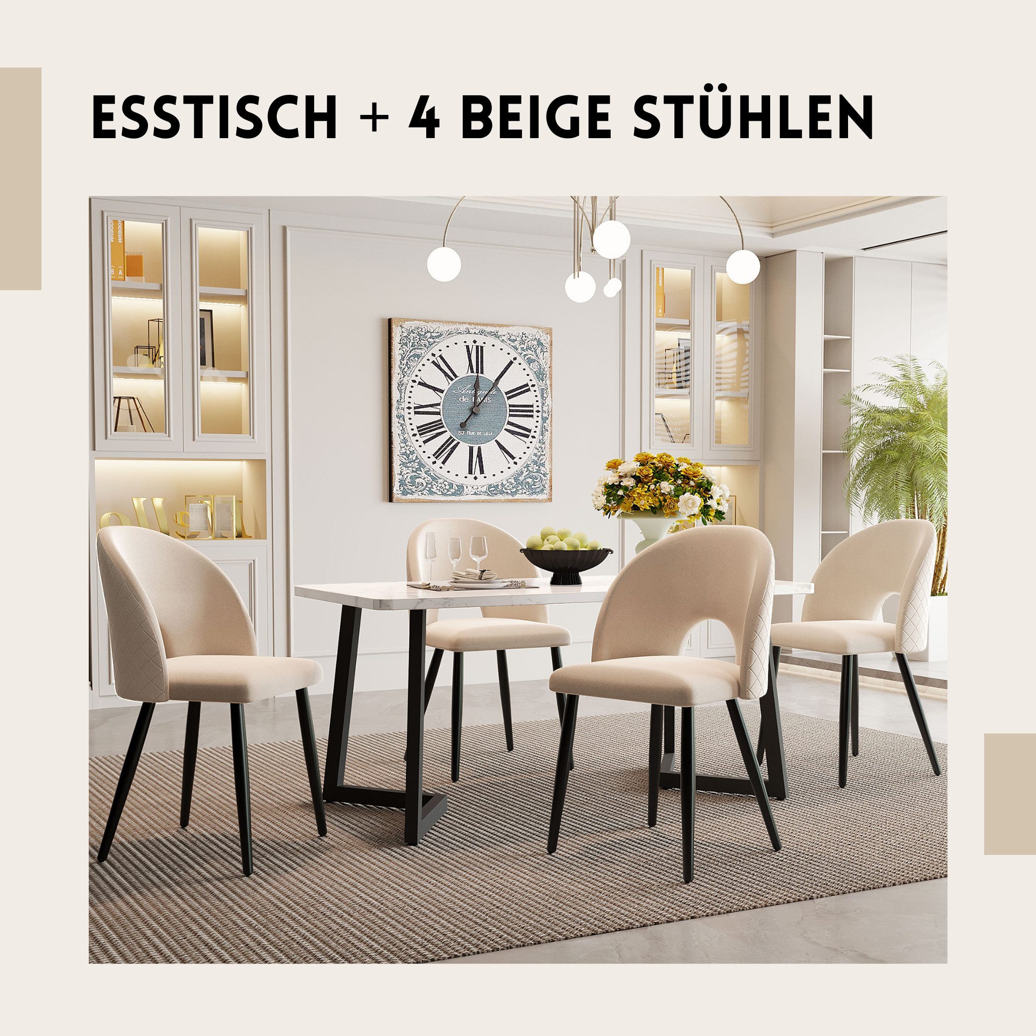 SeedWave Esszimmer-Set Sitzgarnitur für Wohnzimmer, Küche, Esstisch 117x68cm mit Stühlen Set, Ergonomisches Esstischset für 4