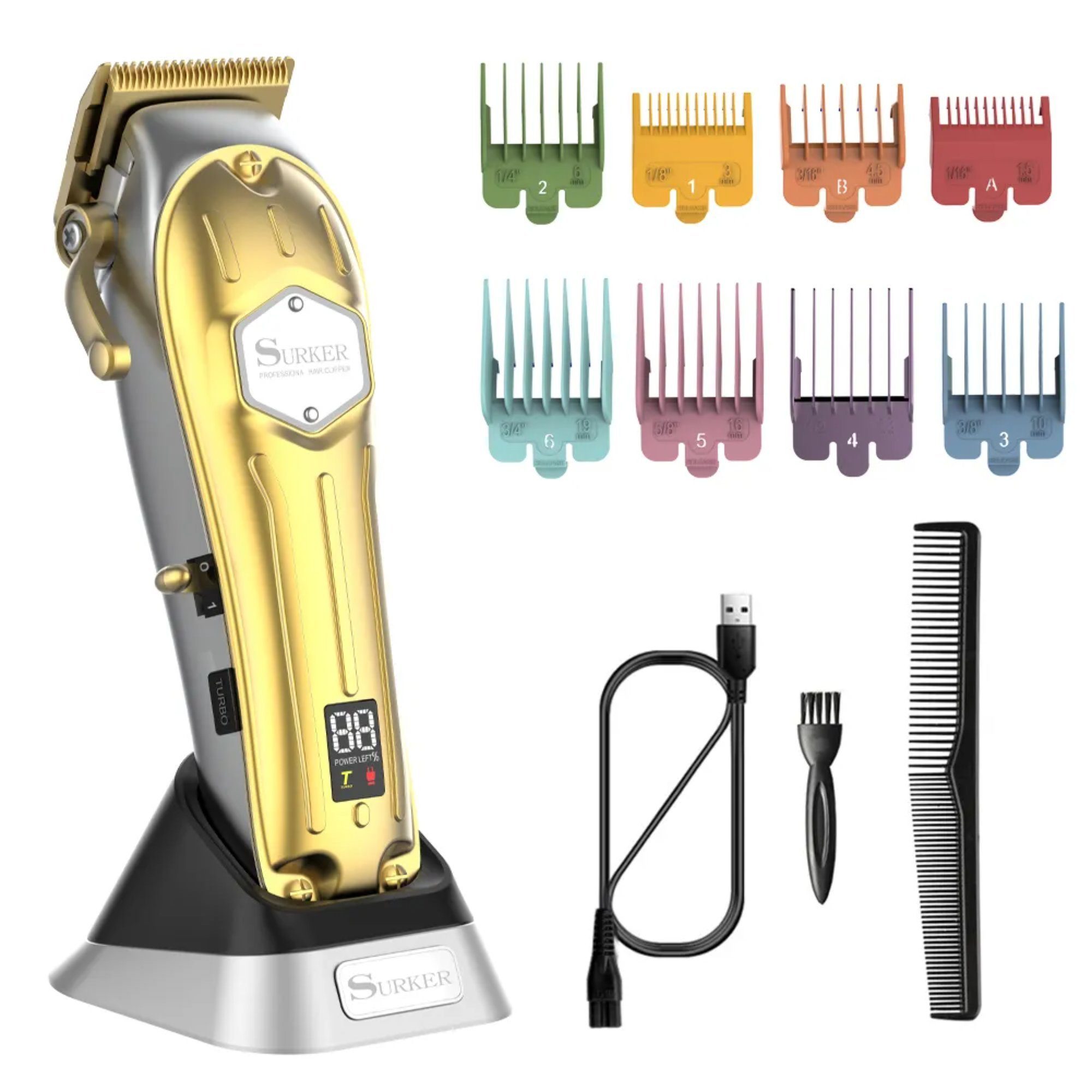 SURKER Beauty-Trimmer Haarschneidemaschinen für Männer Professionelle Akku-Bartschneider, 1 kompletter Satz, mit wiederaufladbarem LED-Pflegeset, Arbeitszeit: 240 Minuten Gold