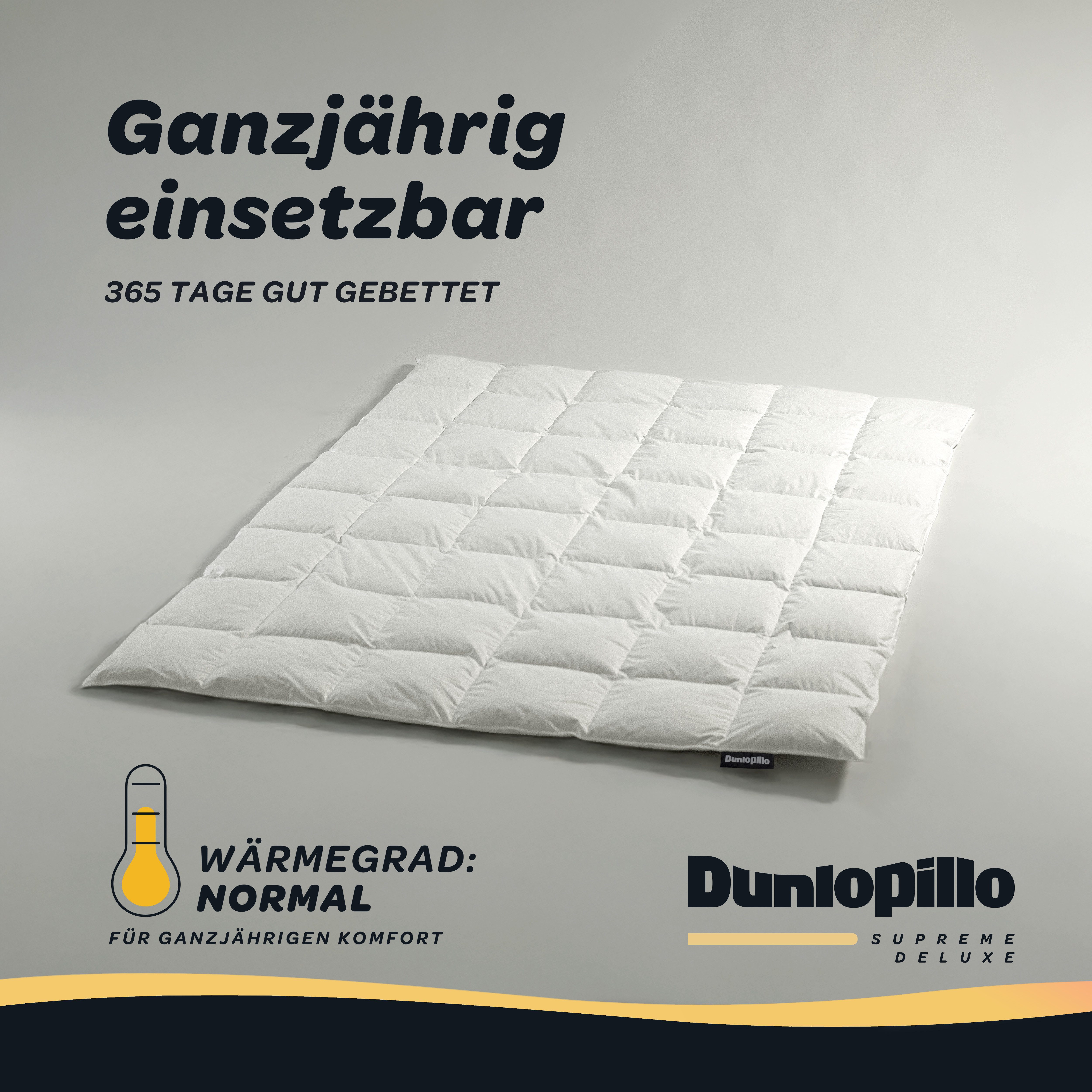 Dunlopillo Gänsedaunenbettdecke Dunlopillo Supreme Deluxe, "NEUHEIT" in Größe 135x220 & 155 220 cm, Füllung: 90% Gänsedaunen & 10% Federn, Bezug: 100% Baumwoll-Batist, Hergestellt in Deutschland & Downpass zertifiziert, NOMITE
